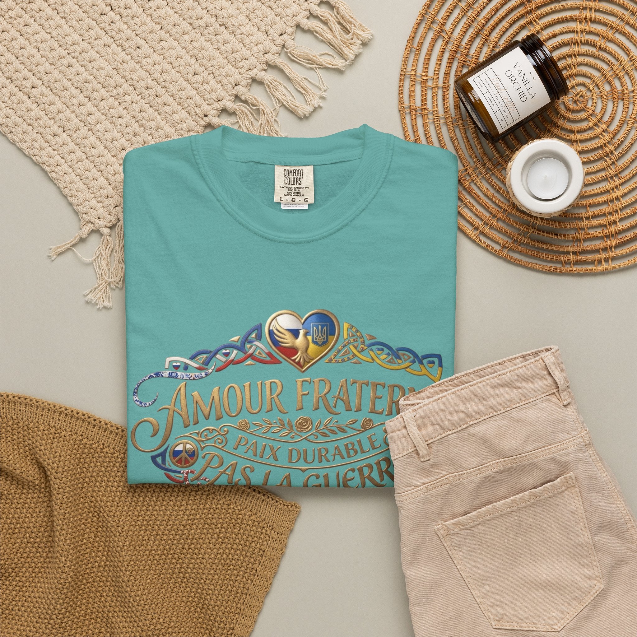 T-Shirt — Amour Fraternel "Paix Durable Pas La Guerre" Vintage Heart Peace Design