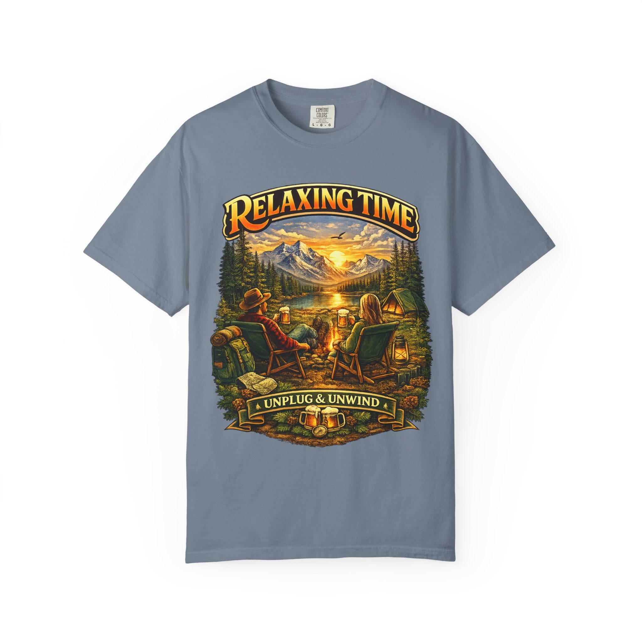 Relaxing Time T-Shirt — "Unplug & Unwind" Camping Graphic Tee
