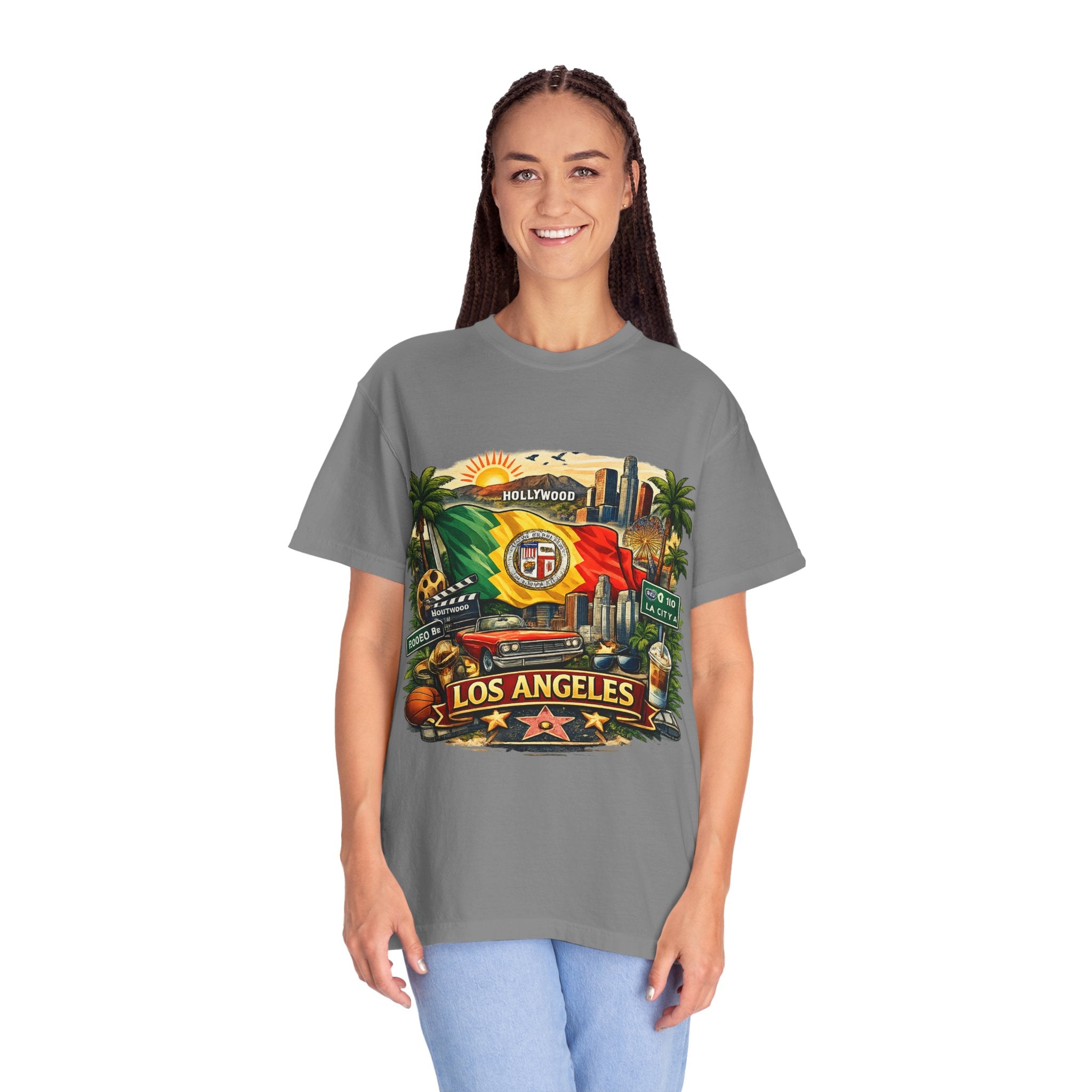 Los Angeles Vintage Graphic T-Shirt — LA Cityscape & Palm Trees Design