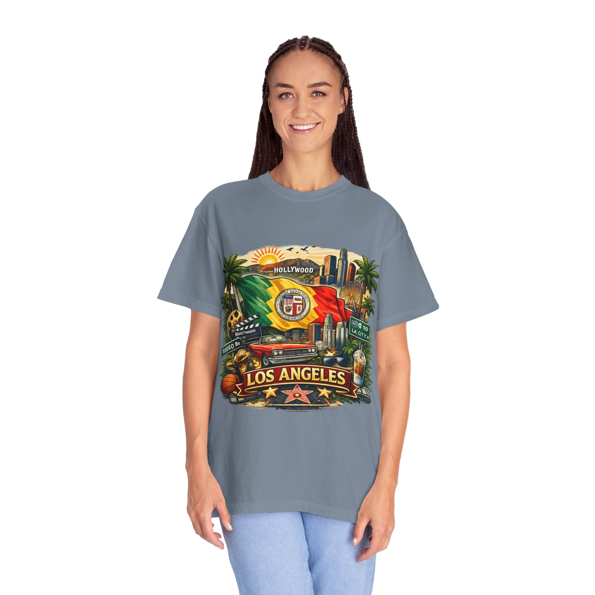 Los Angeles Vintage Graphic T-Shirt — LA Cityscape & Palm Trees Design
