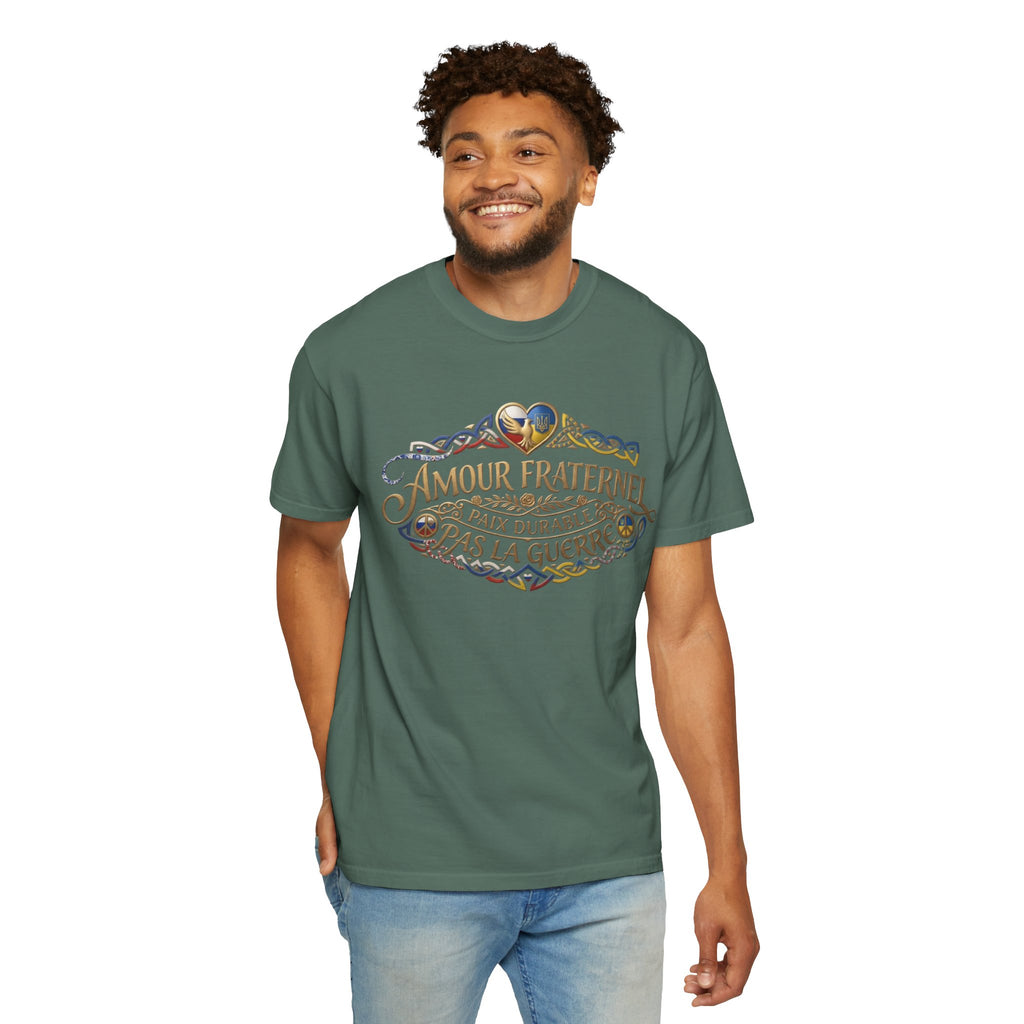 T-Shirt — Amour Fraternel "Paix Durable Pas La Guerre" Vintage Heart Peace Design