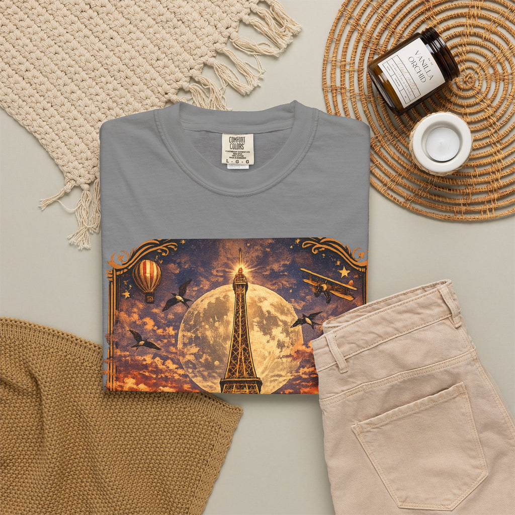 Eiffel Tower Paris Vintage Travel T-Shirt — Moonlit Scenic Souvenir Tee