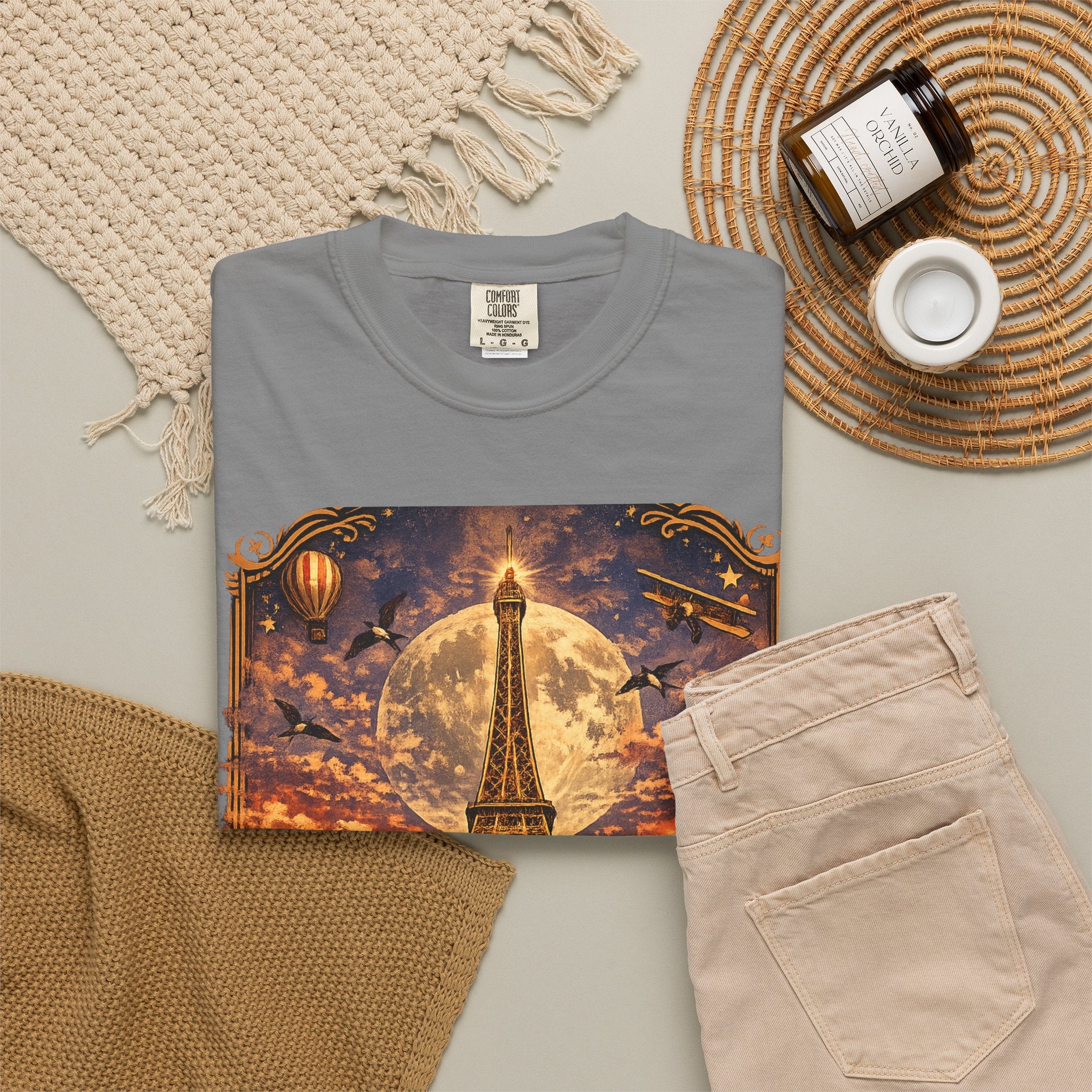 Eiffel Tower Paris Vintage Travel T-Shirt — Moonlit Scenic Souvenir Tee