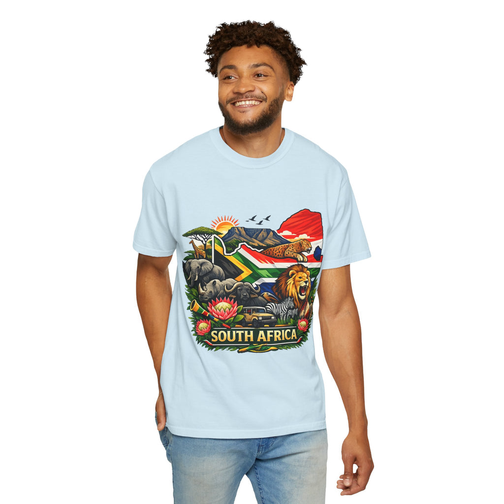 South Africa Wildlife Graphic T-Shirt — Lion, Rhino & Protea Design