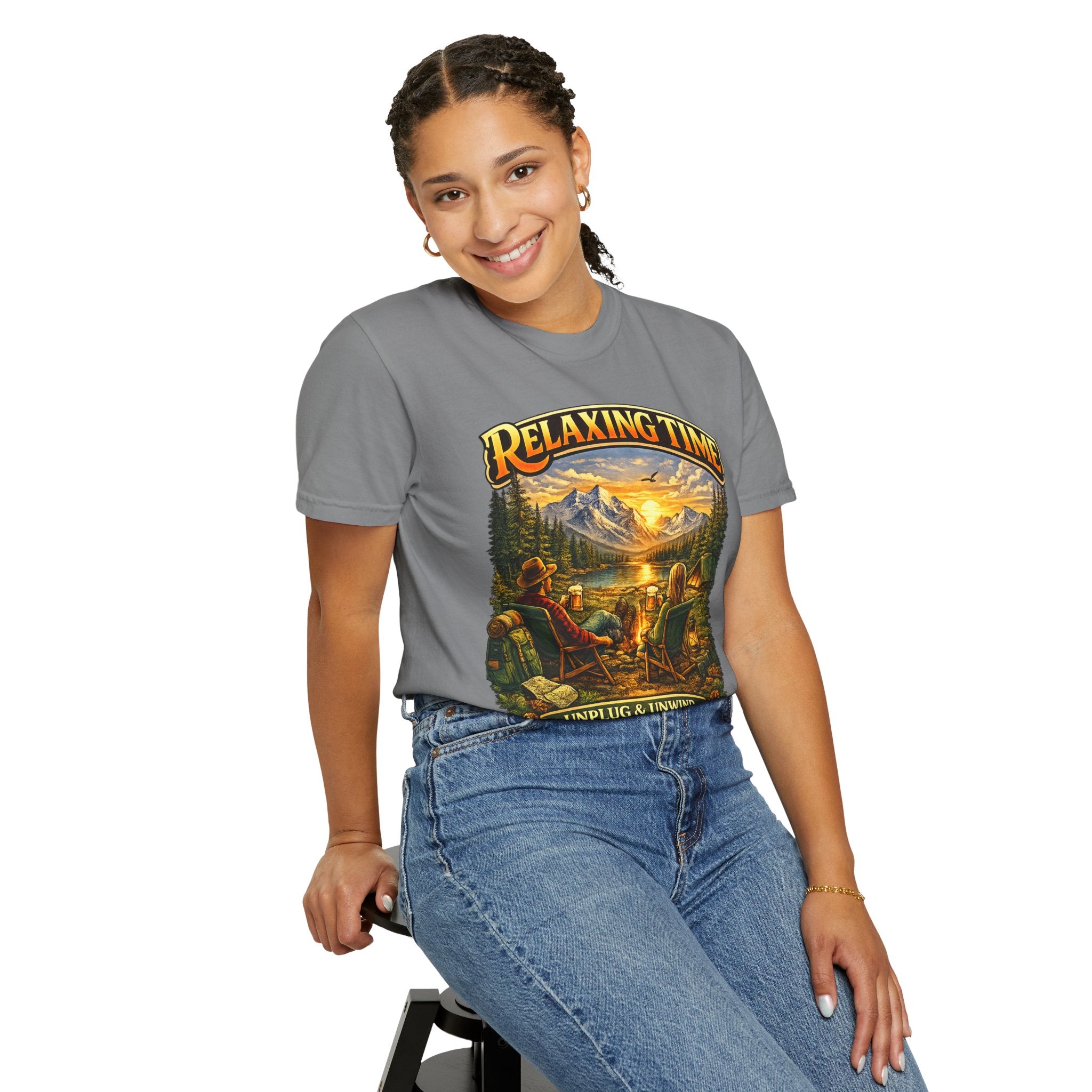Relaxing Time T-Shirt — "Unplug & Unwind" Camping Graphic Tee