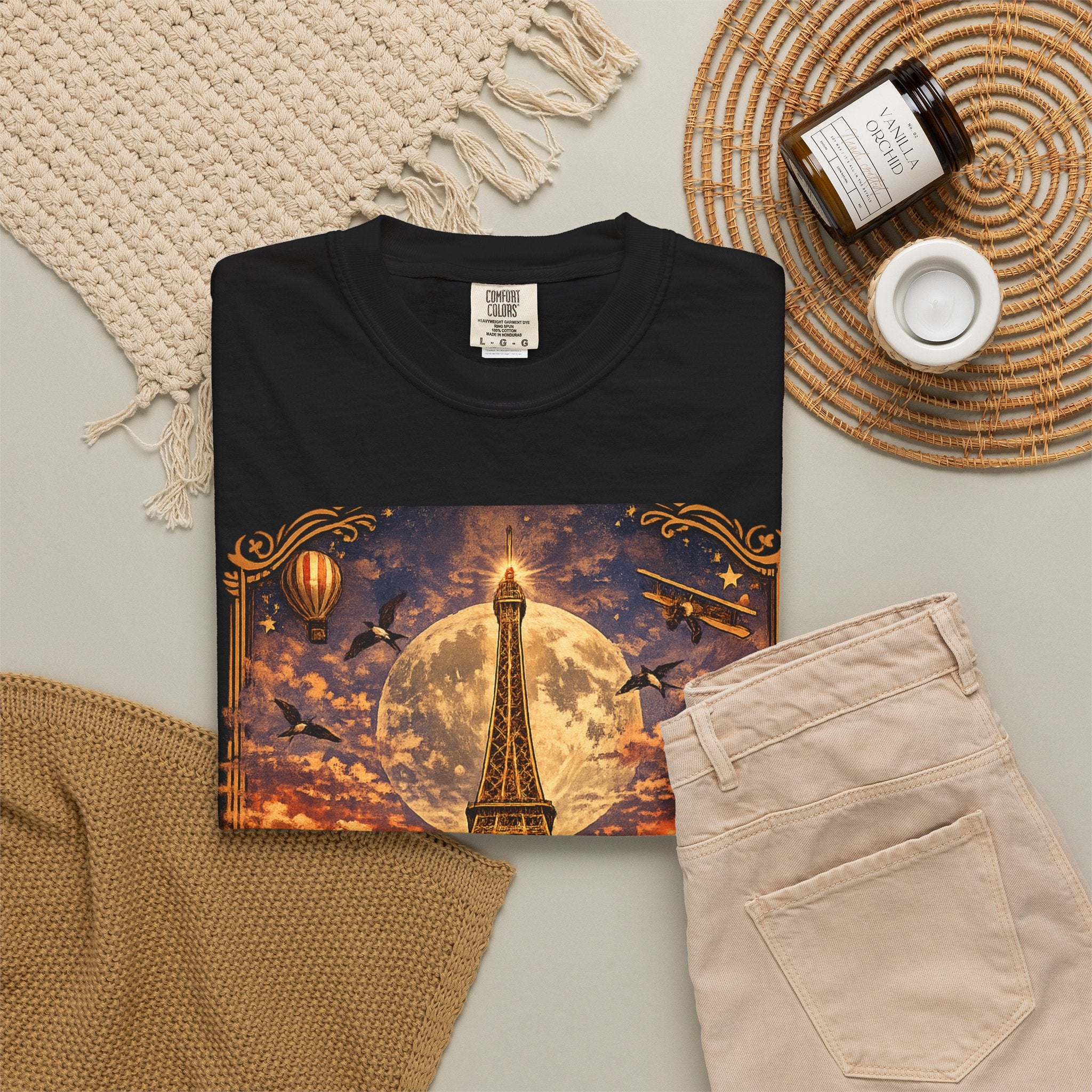 Eiffel Tower Paris Vintage Travel T-Shirt — Moonlit Scenic Souvenir Tee