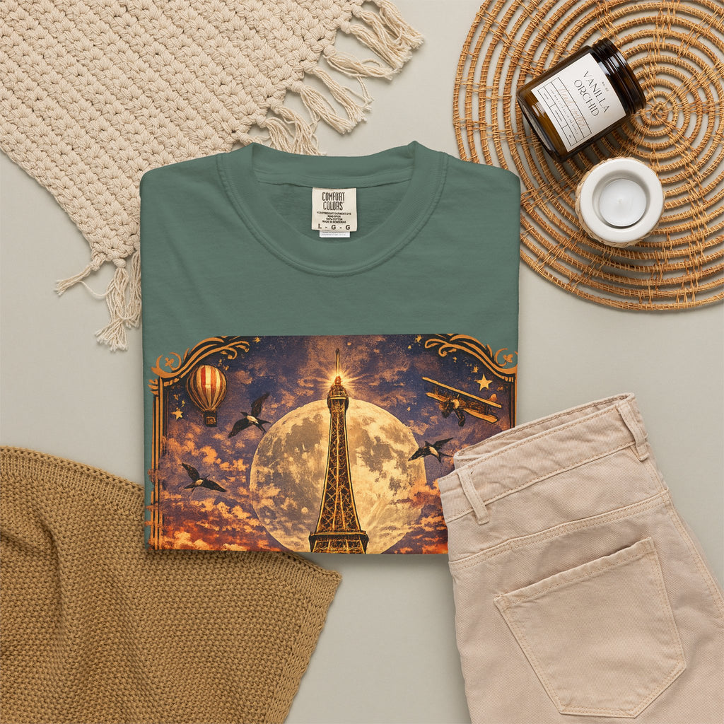 Eiffel Tower Paris Vintage Travel T-Shirt — Moonlit Scenic Souvenir Tee