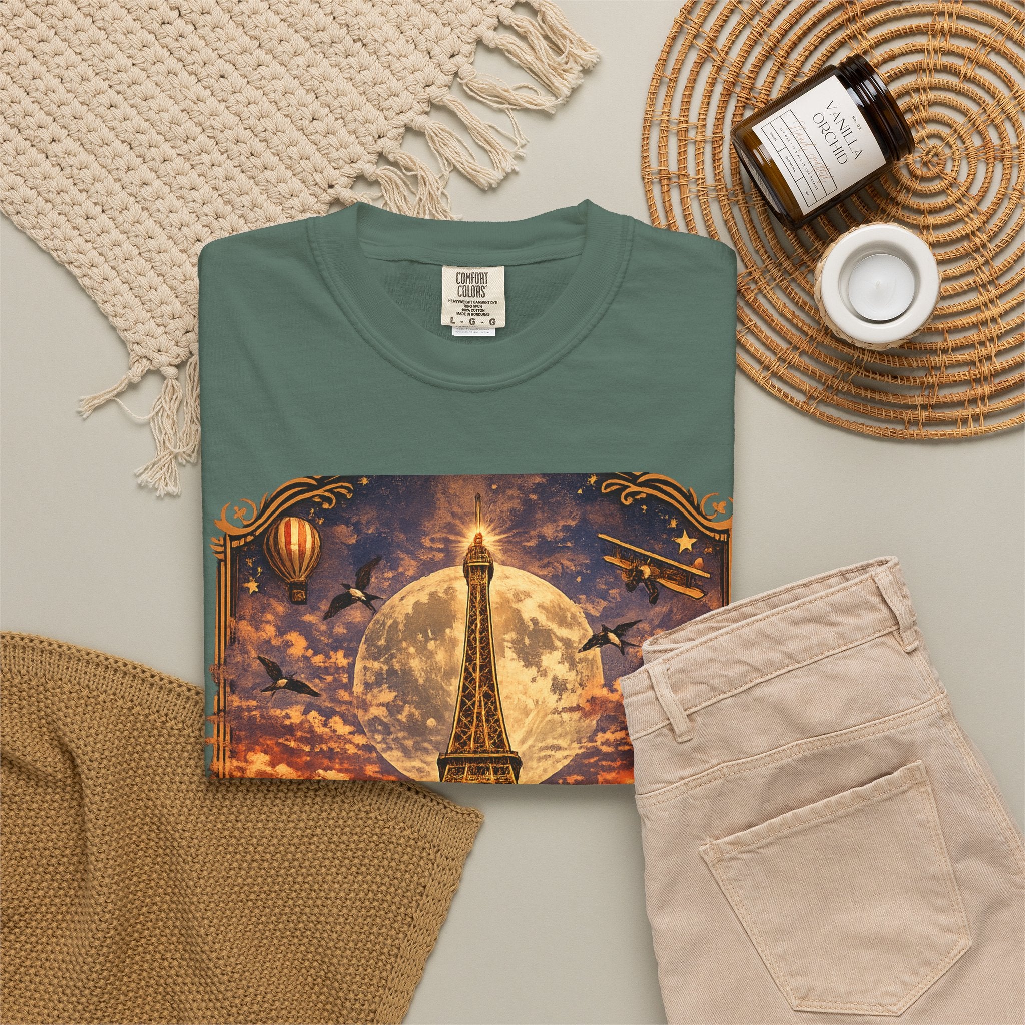 Eiffel Tower Paris Vintage Travel T-Shirt — Moonlit Scenic Souvenir Tee