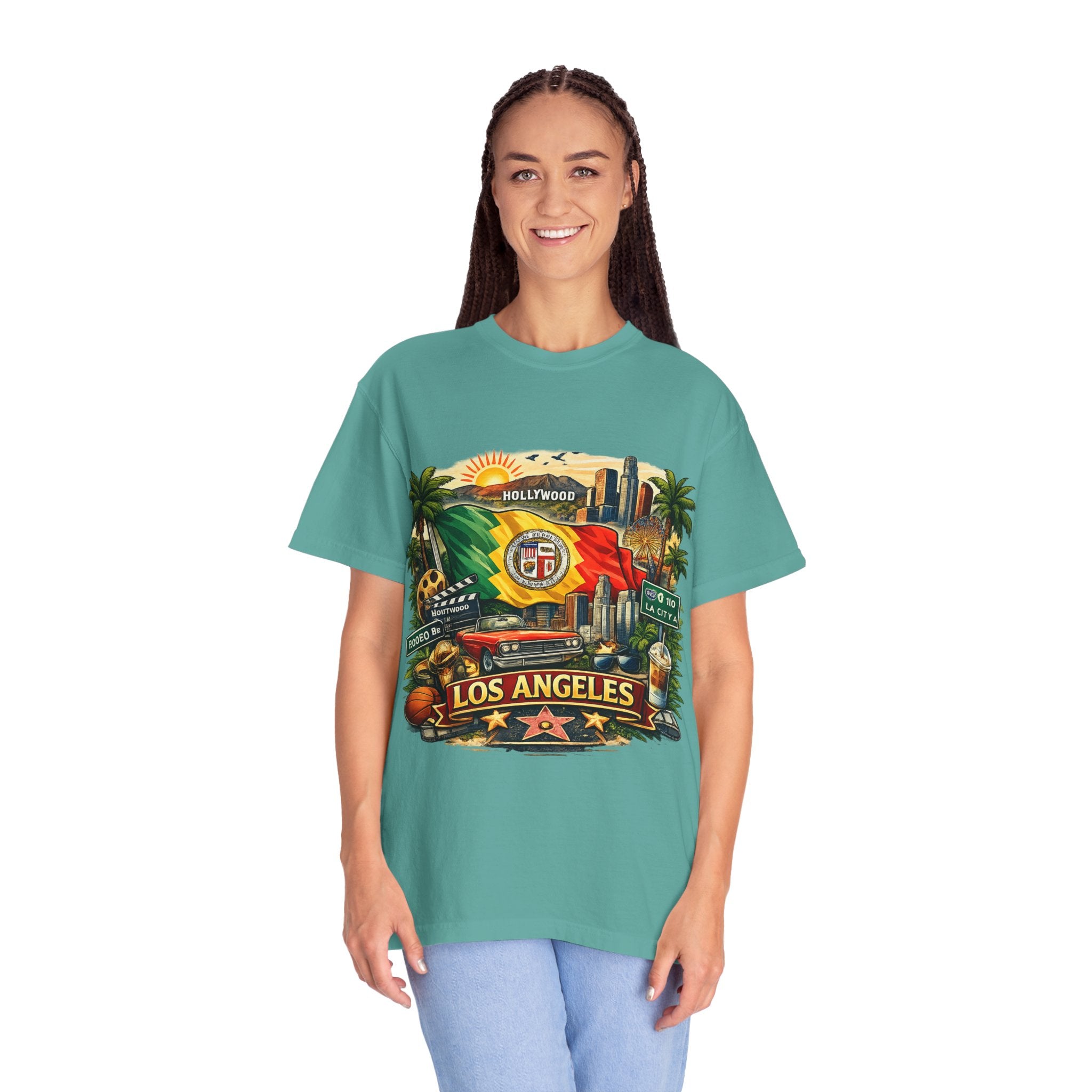 Los Angeles Vintage Graphic T-Shirt — LA Cityscape & Palm Trees Design