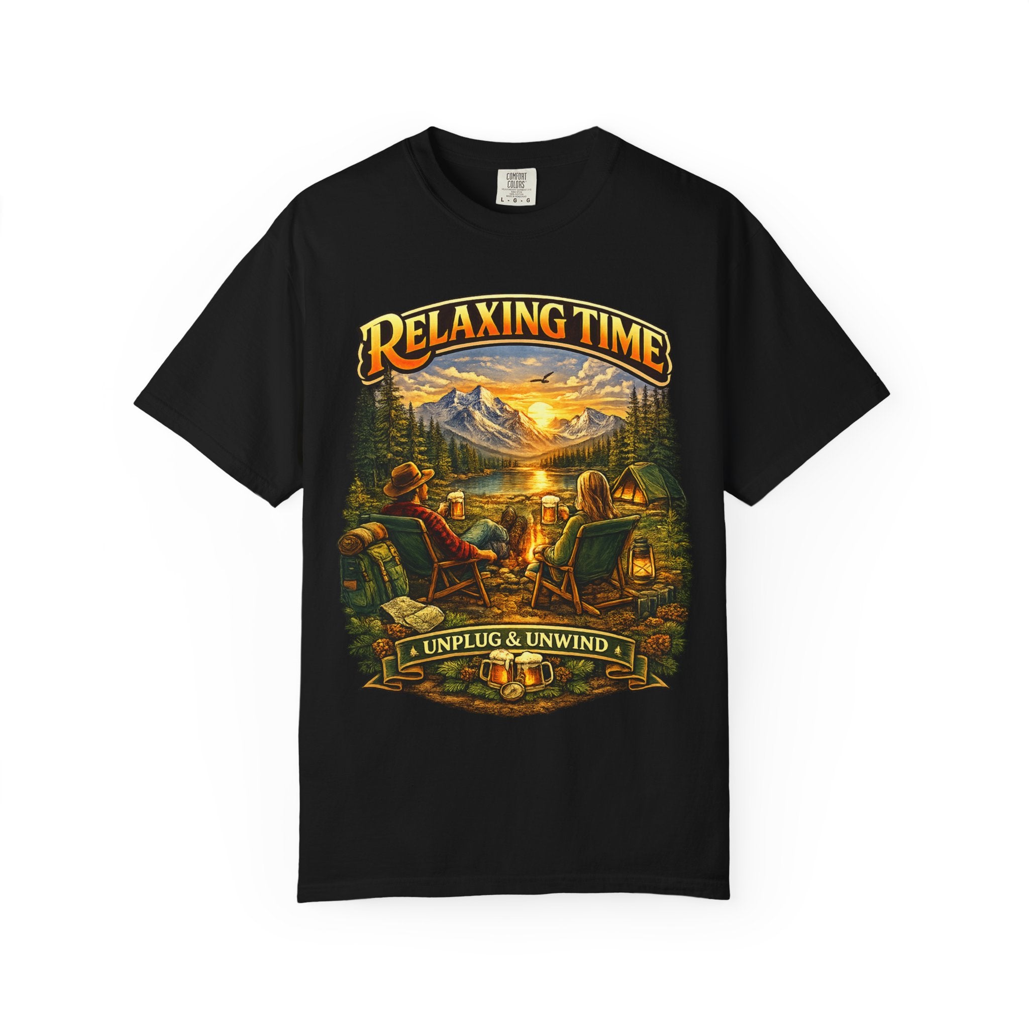 Relaxing Time T-Shirt — "Unplug & Unwind" Camping Graphic Tee