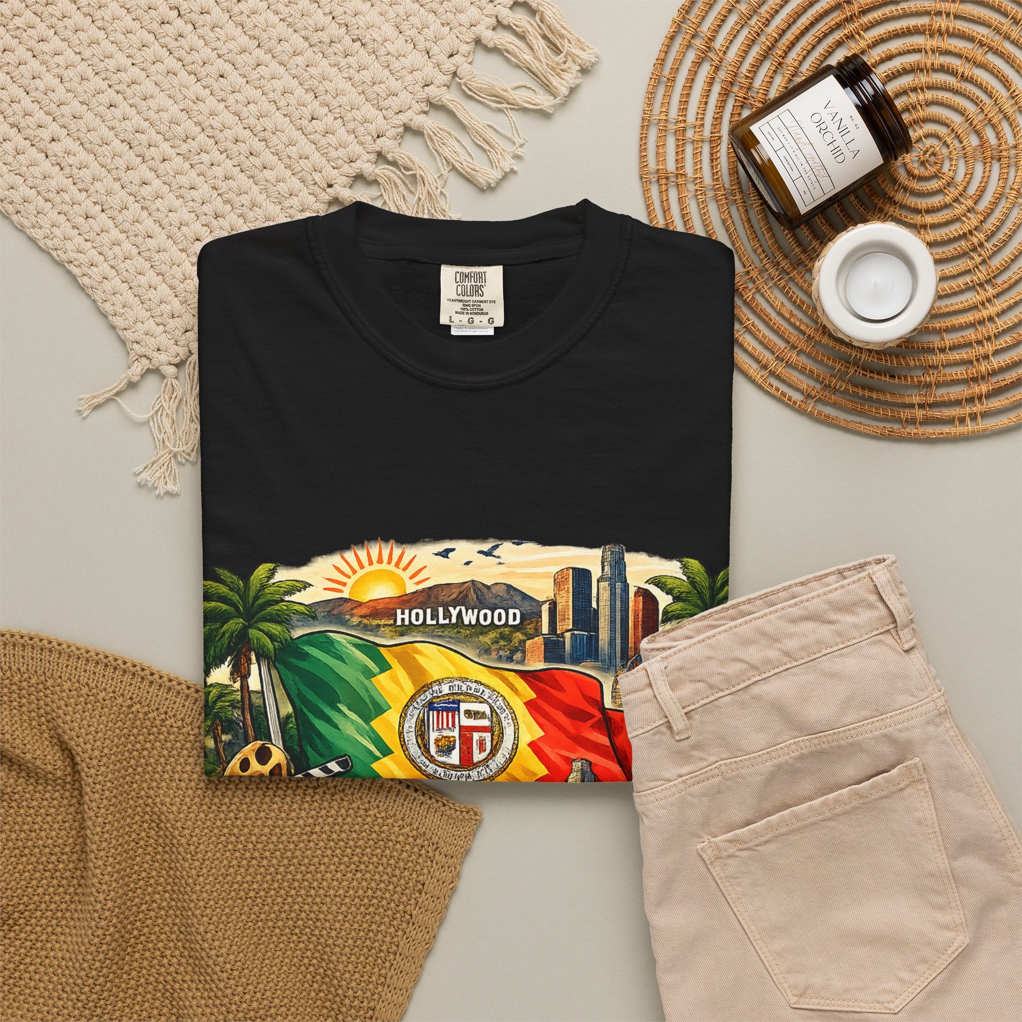 Los Angeles Vintage Graphic T-Shirt — LA Cityscape & Palm Trees Design