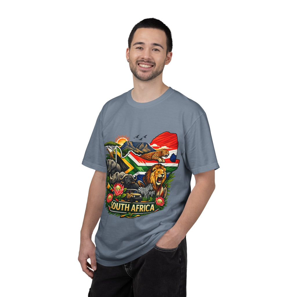 South Africa Wildlife Graphic T-Shirt — Lion, Rhino & Protea Design