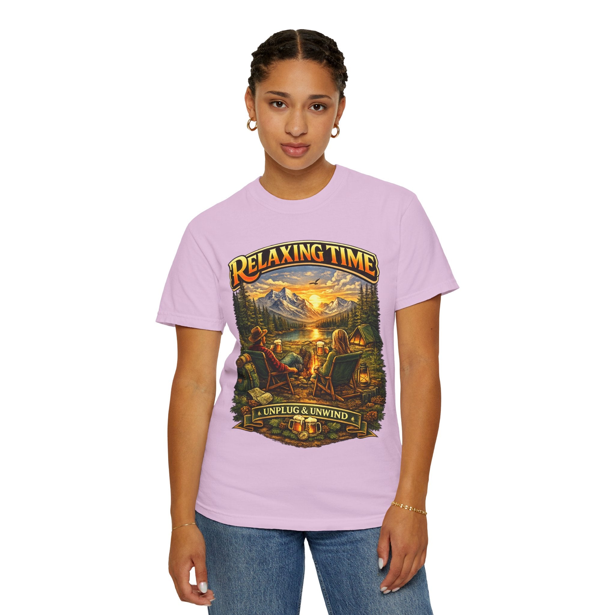 Relaxing Time T-Shirt — "Unplug & Unwind" Camping Graphic Tee