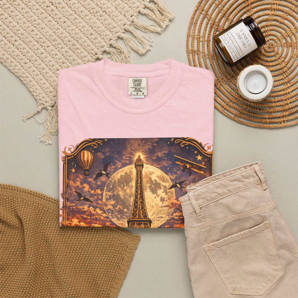 Eiffel Tower Paris Vintage Travel T-Shirt — Moonlit Scenic Souvenir Tee