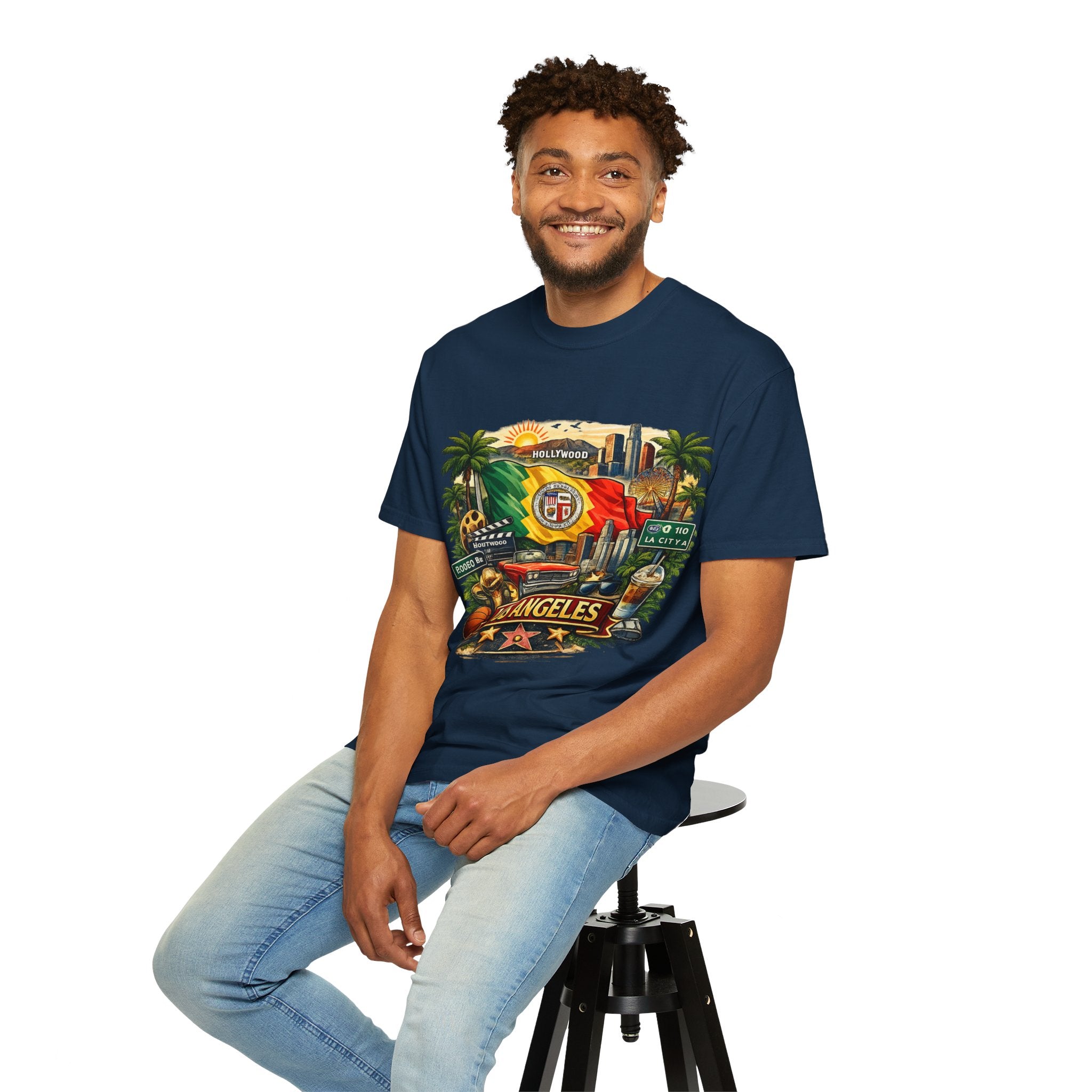 Los Angeles Vintage Graphic T-Shirt — LA Cityscape & Palm Trees Design