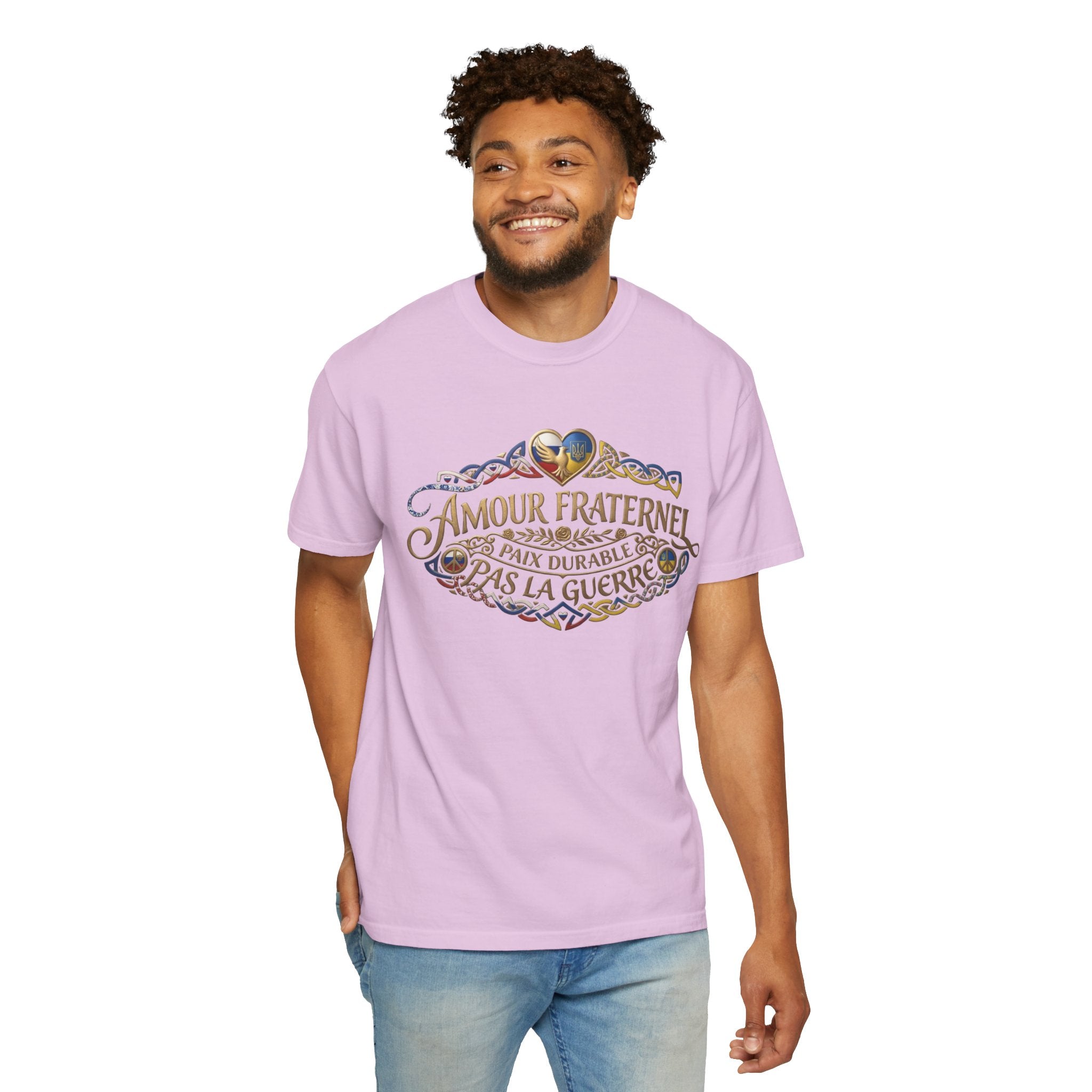 T-Shirt — Amour Fraternel "Paix Durable Pas La Guerre" Vintage Heart Peace Design