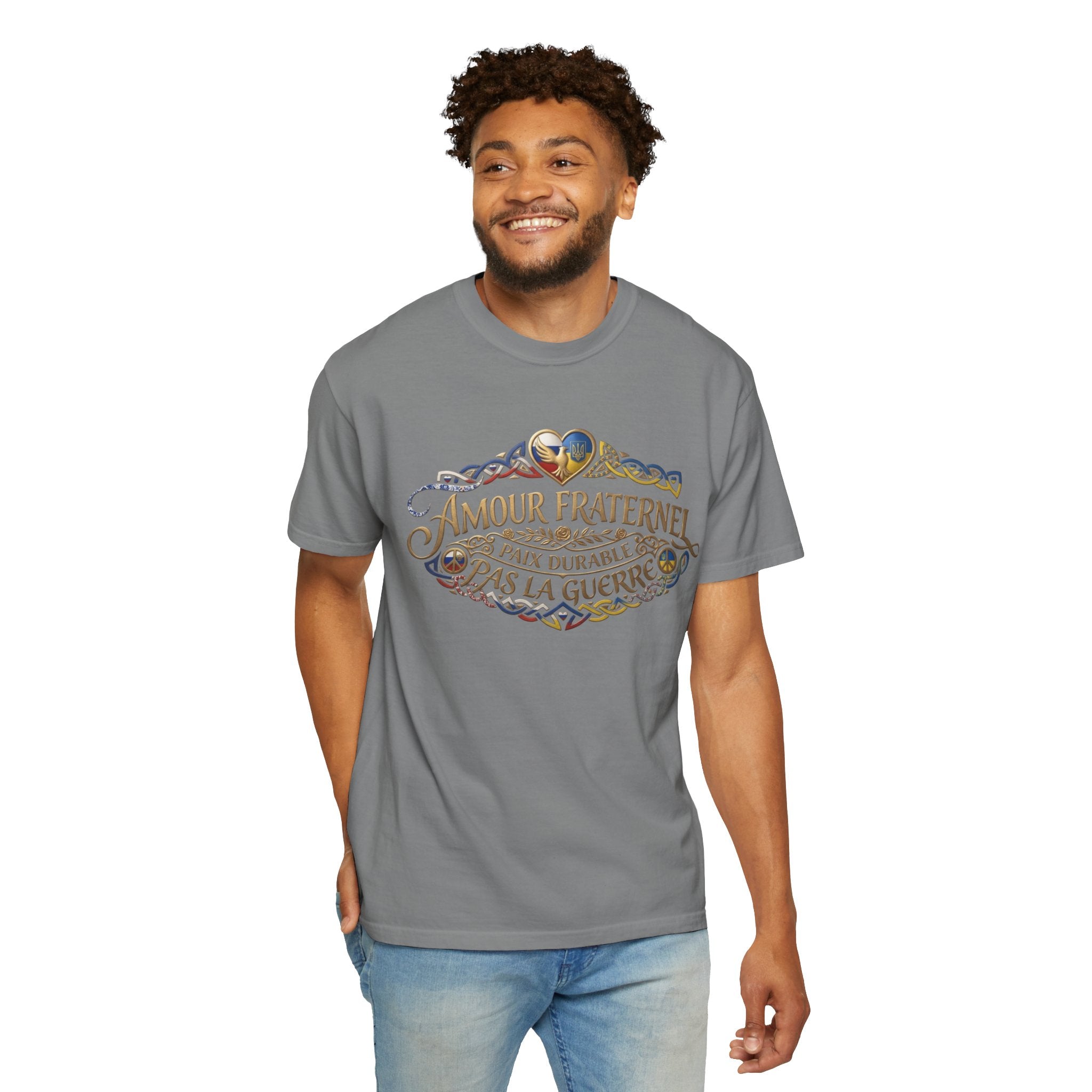 T-Shirt — Amour Fraternel "Paix Durable Pas La Guerre" Vintage Heart Peace Design