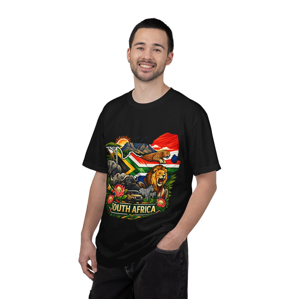 South Africa Wildlife Graphic T-Shirt — Lion, Rhino & Protea Design