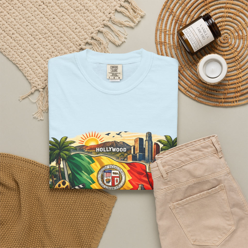 Los Angeles Vintage Graphic T-Shirt — LA Cityscape & Palm Trees Design