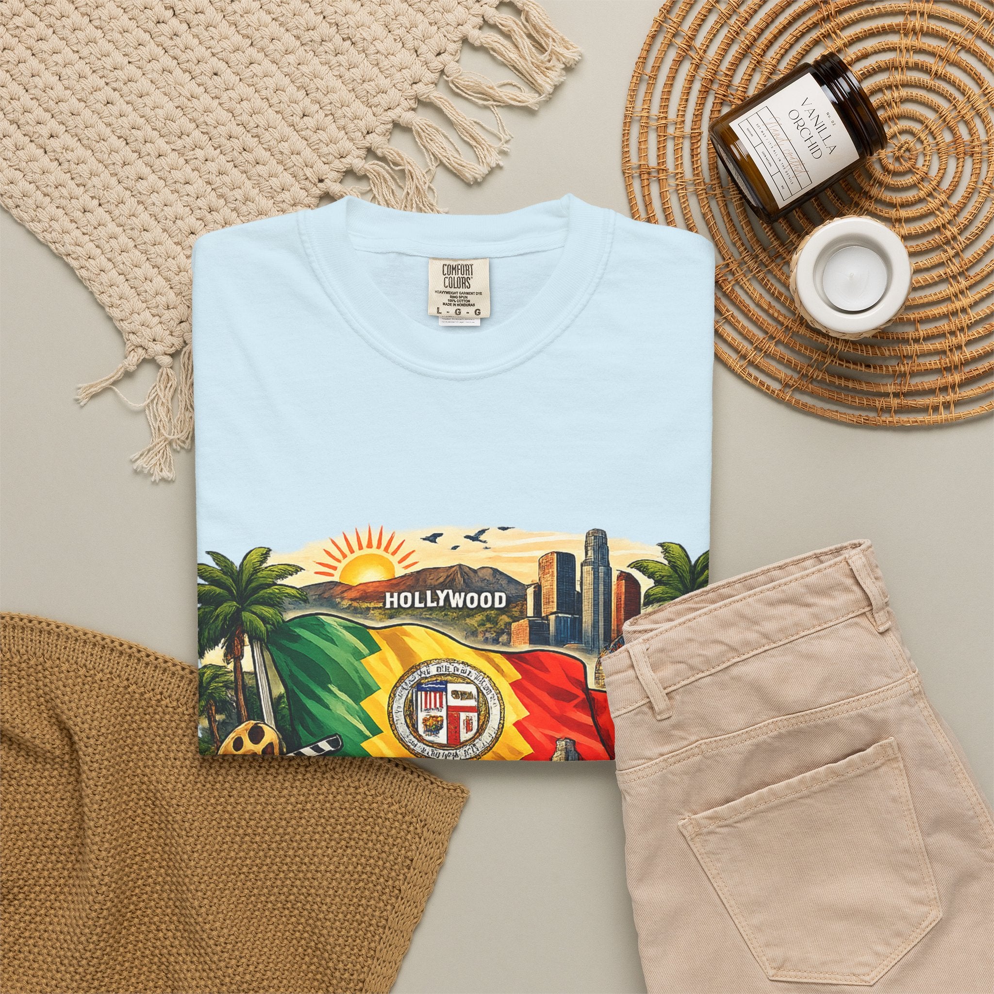 Los Angeles Vintage Graphic T-Shirt — LA Cityscape & Palm Trees Design