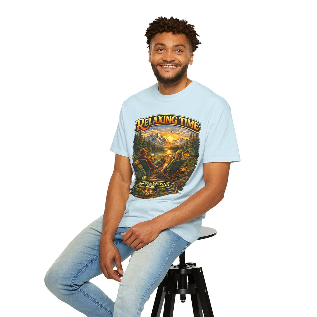 Relaxing Time T-Shirt — "Unplug & Unwind" Camping Graphic Tee