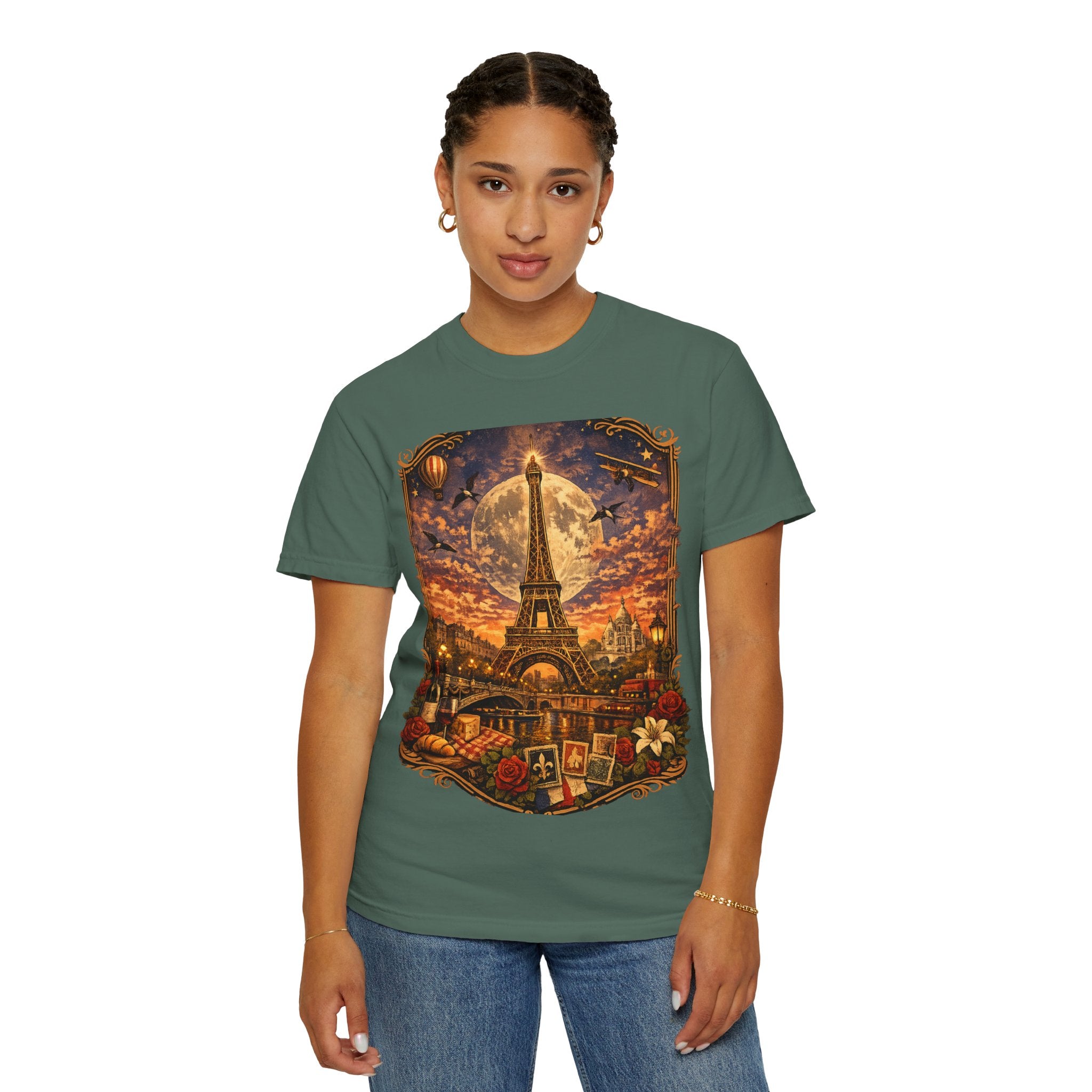 Eiffel Tower Paris Vintage Travel T-Shirt — Moonlit Scenic Souvenir Tee