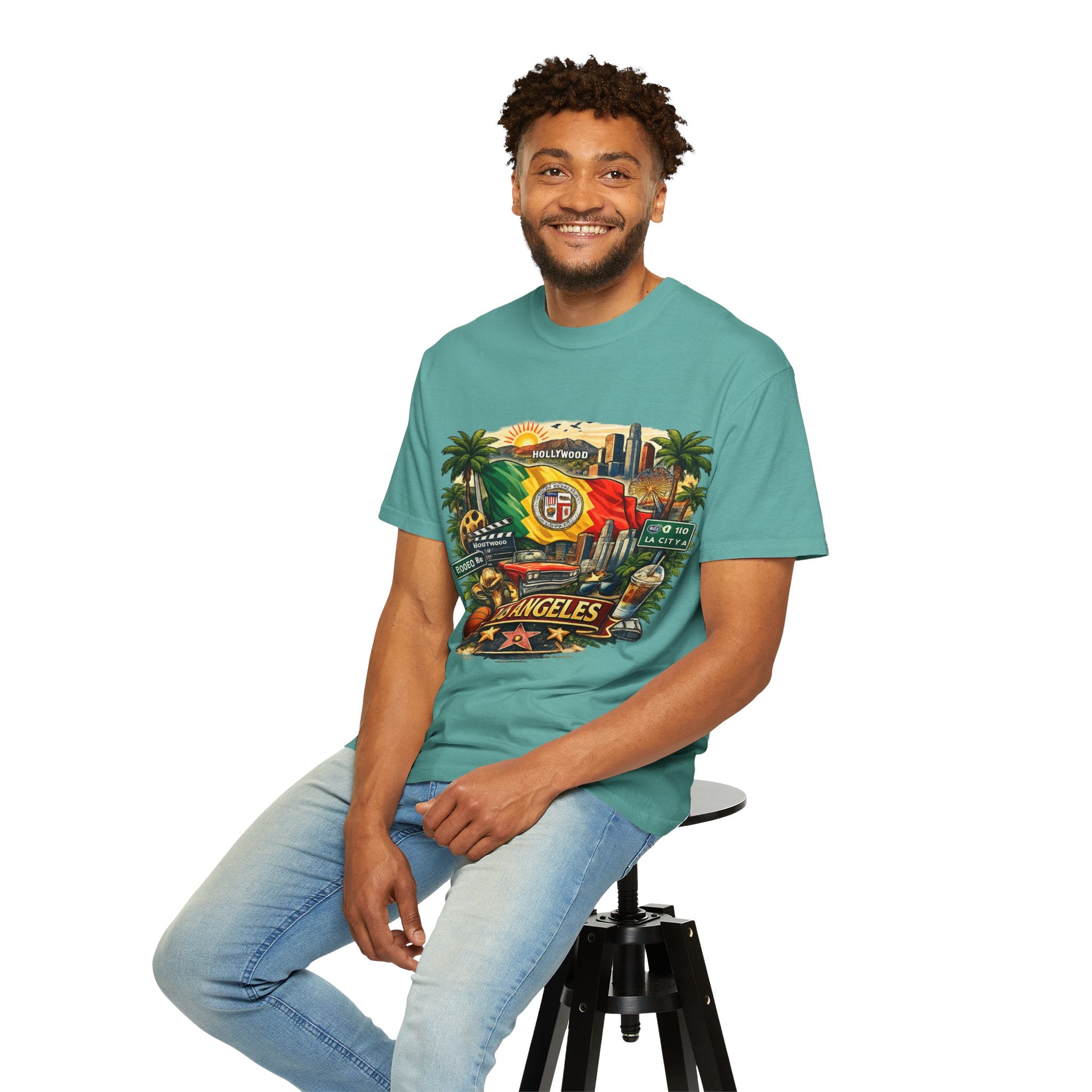 Los Angeles Vintage Graphic T-Shirt — LA Cityscape & Palm Trees Design