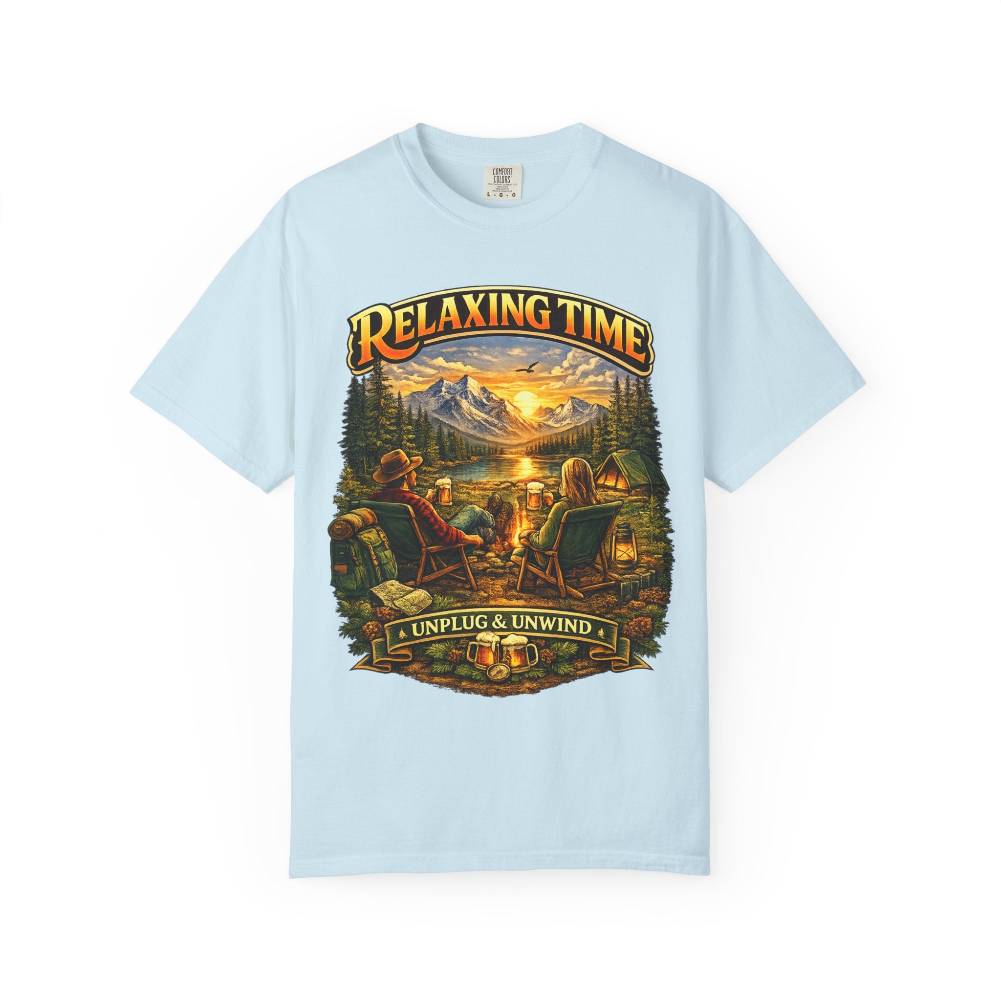 Relaxing Time T-Shirt — "Unplug & Unwind" Camping Graphic Tee