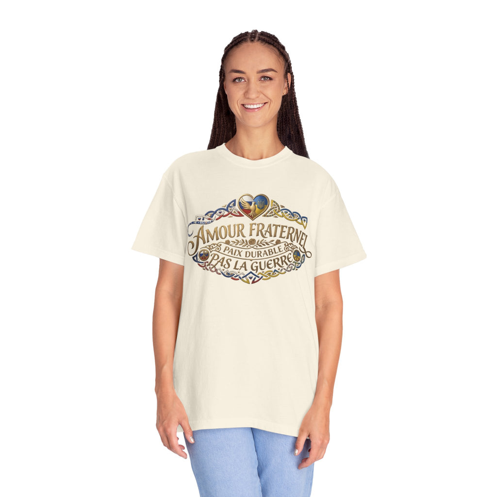 T-Shirt — Amour Fraternel "Paix Durable Pas La Guerre" Vintage Heart Peace Design