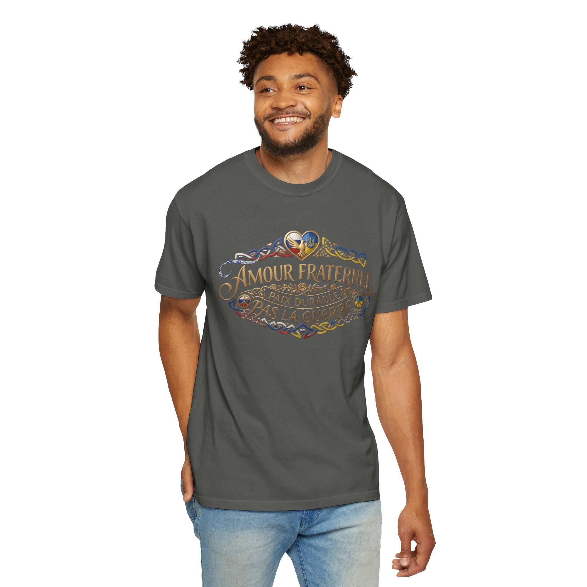 T-Shirt — Amour Fraternel "Paix Durable Pas La Guerre" Vintage Heart Peace Design