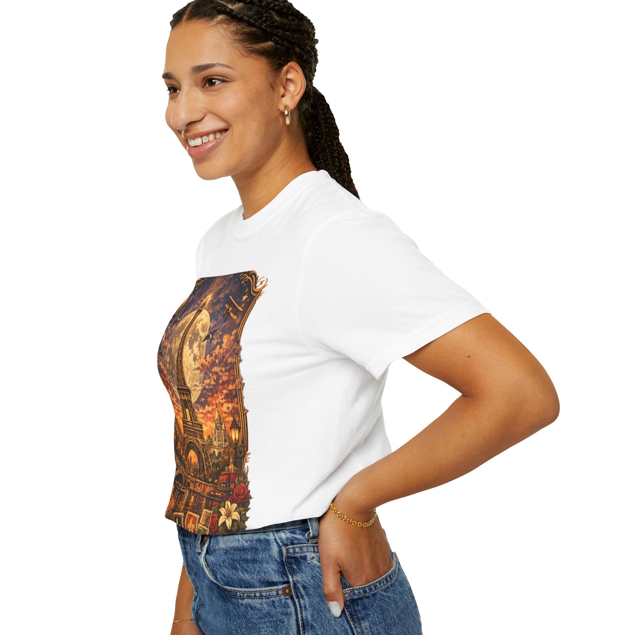 Eiffel Tower Paris Vintage Travel T-Shirt — Moonlit Scenic Souvenir Tee