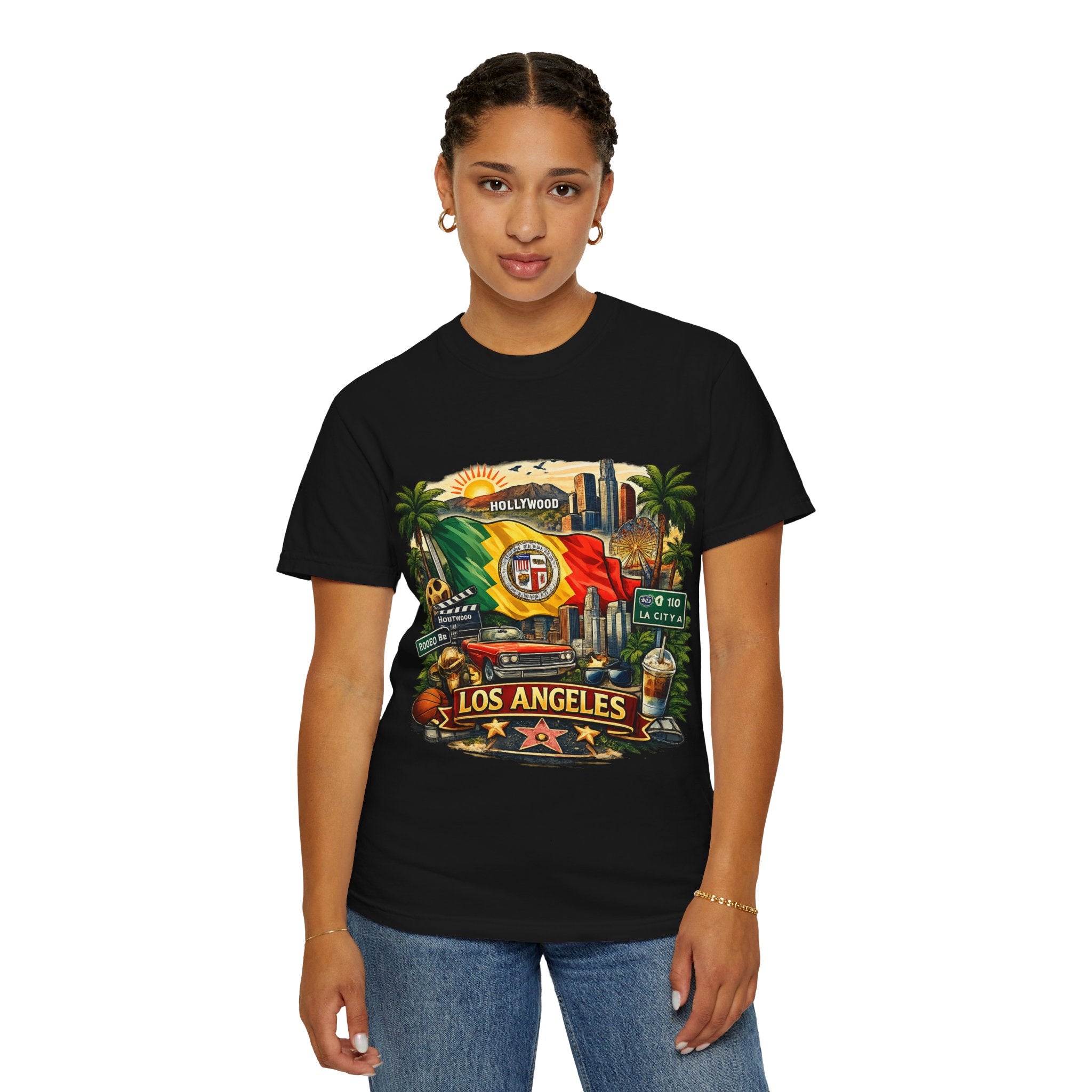 Los Angeles Vintage Graphic T-Shirt — LA Cityscape & Palm Trees Design