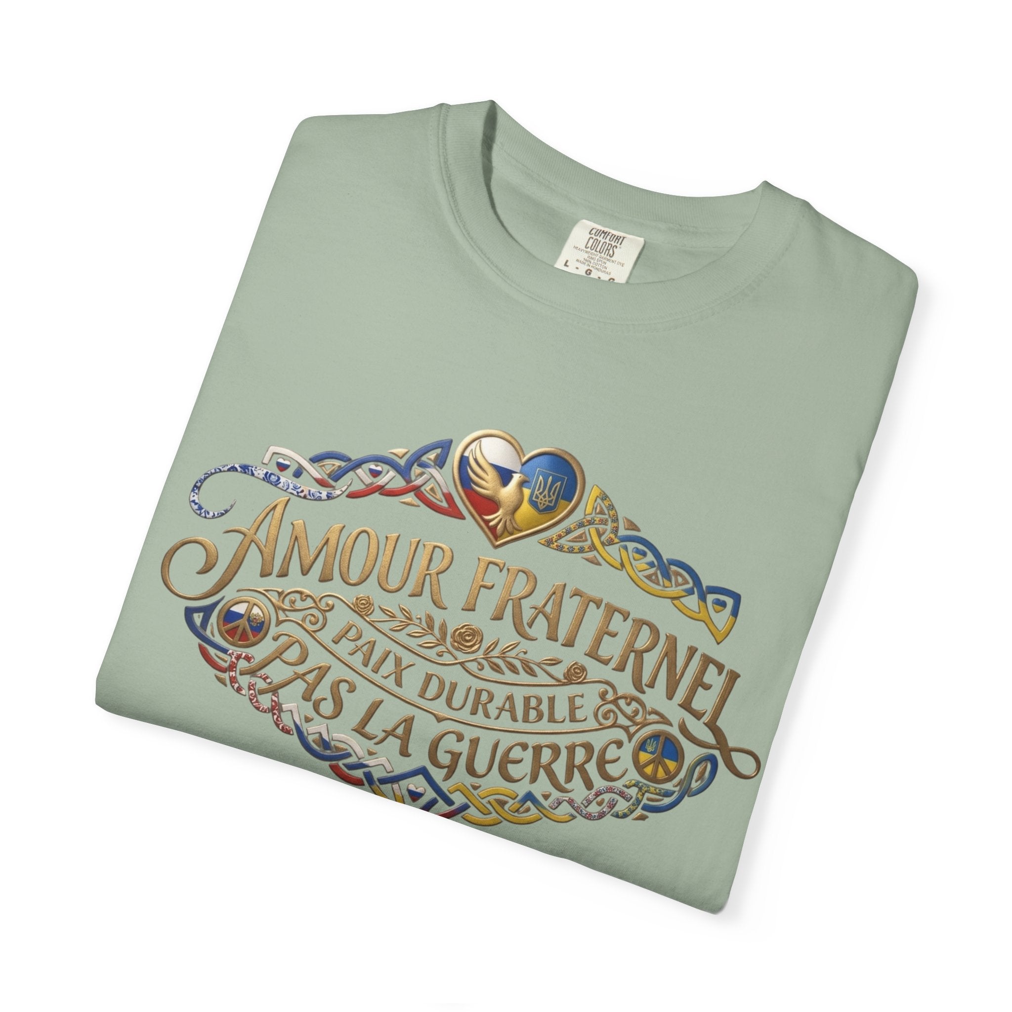 T-Shirt — Amour Fraternel "Paix Durable Pas La Guerre" Vintage Heart Peace Design