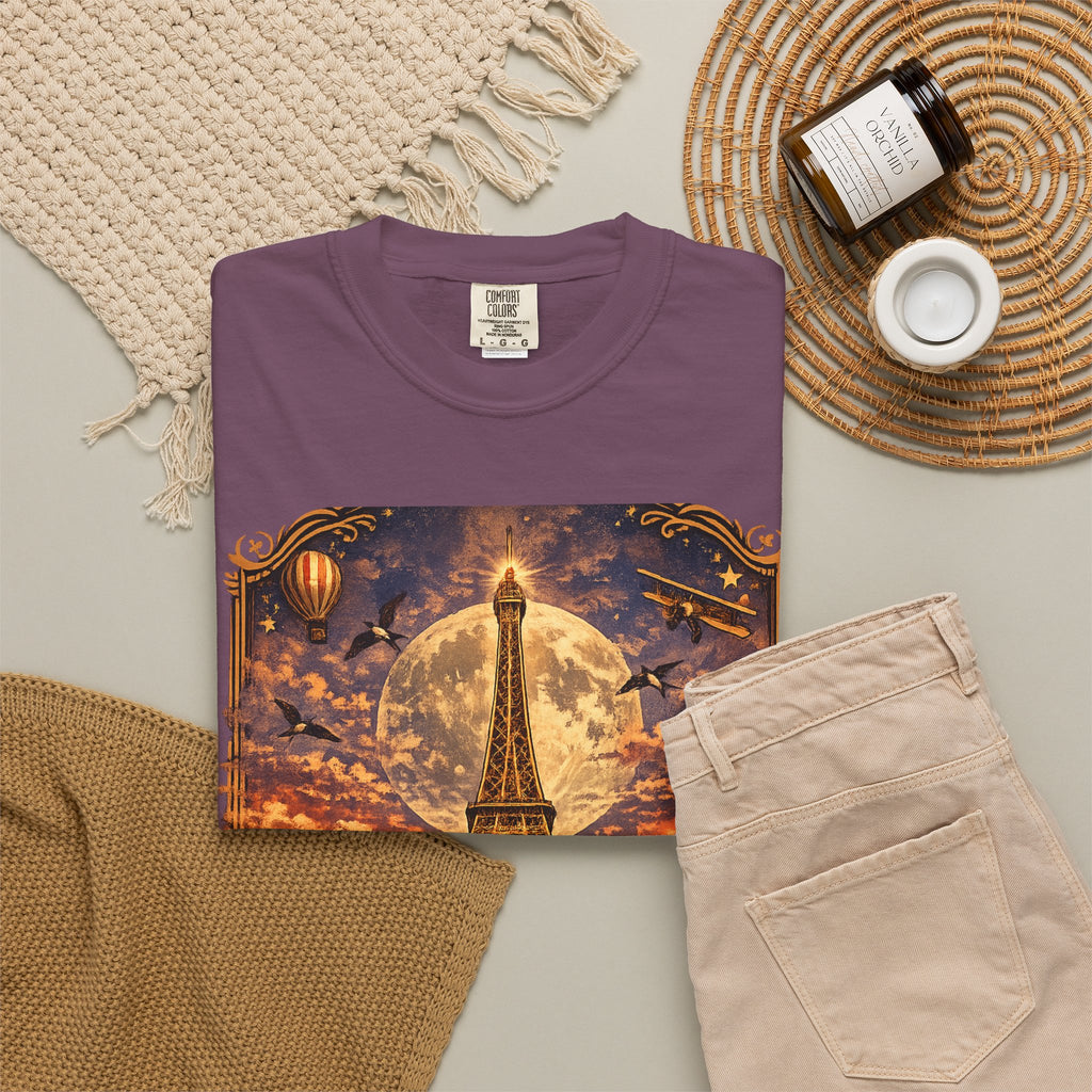 Eiffel Tower Paris Vintage Travel T-Shirt — Moonlit Scenic Souvenir Tee