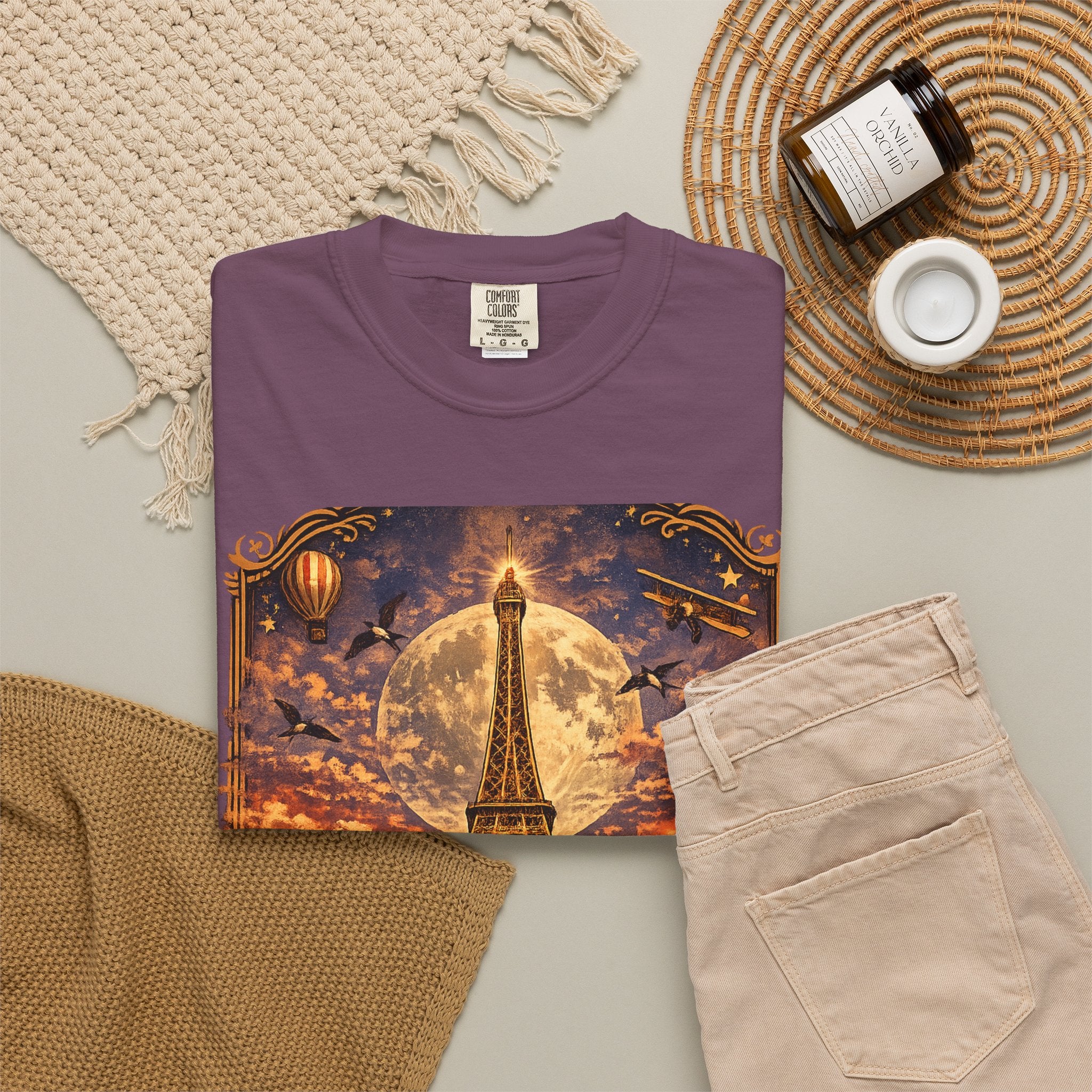 Eiffel Tower Paris Vintage Travel T-Shirt — Moonlit Scenic Souvenir Tee