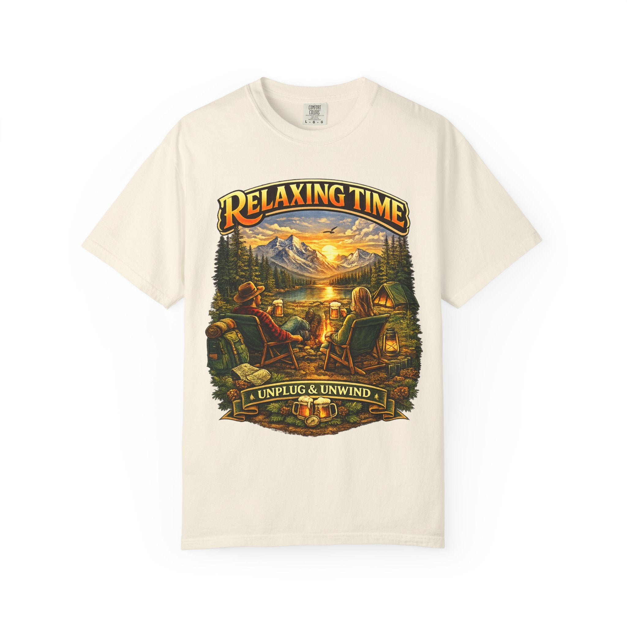 Relaxing Time T-Shirt — "Unplug & Unwind" Camping Graphic Tee