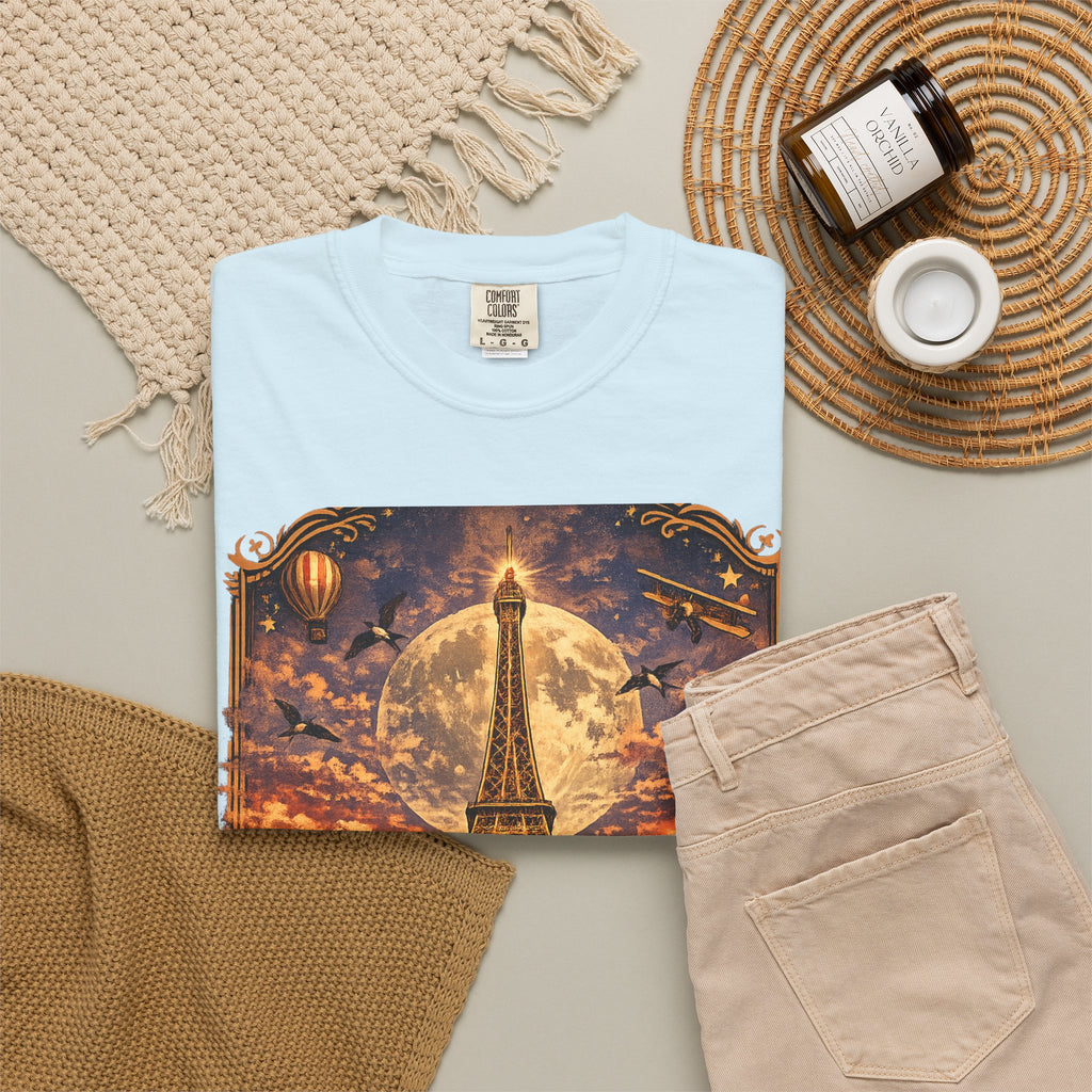 Eiffel Tower Paris Vintage Travel T-Shirt — Moonlit Scenic Souvenir Tee