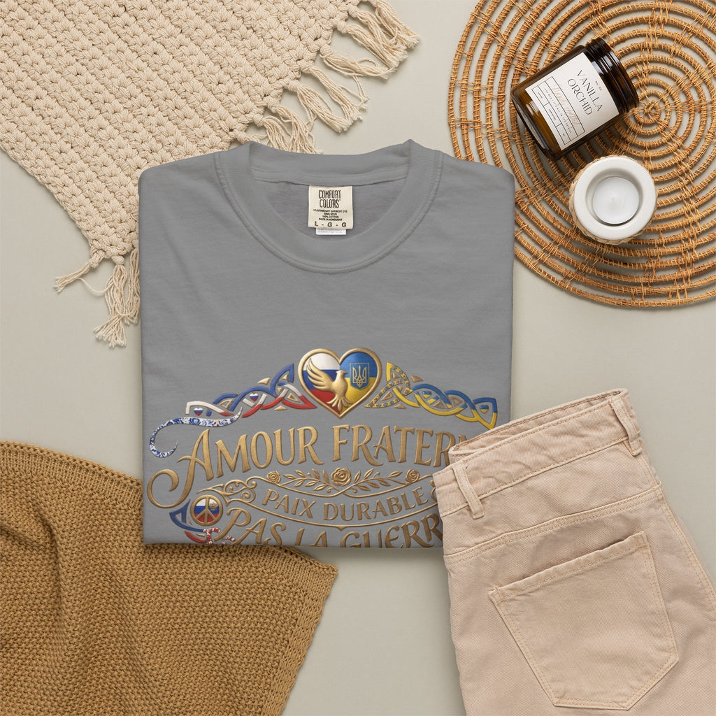 T-Shirt — Amour Fraternel "Paix Durable Pas La Guerre" Vintage Heart Peace Design