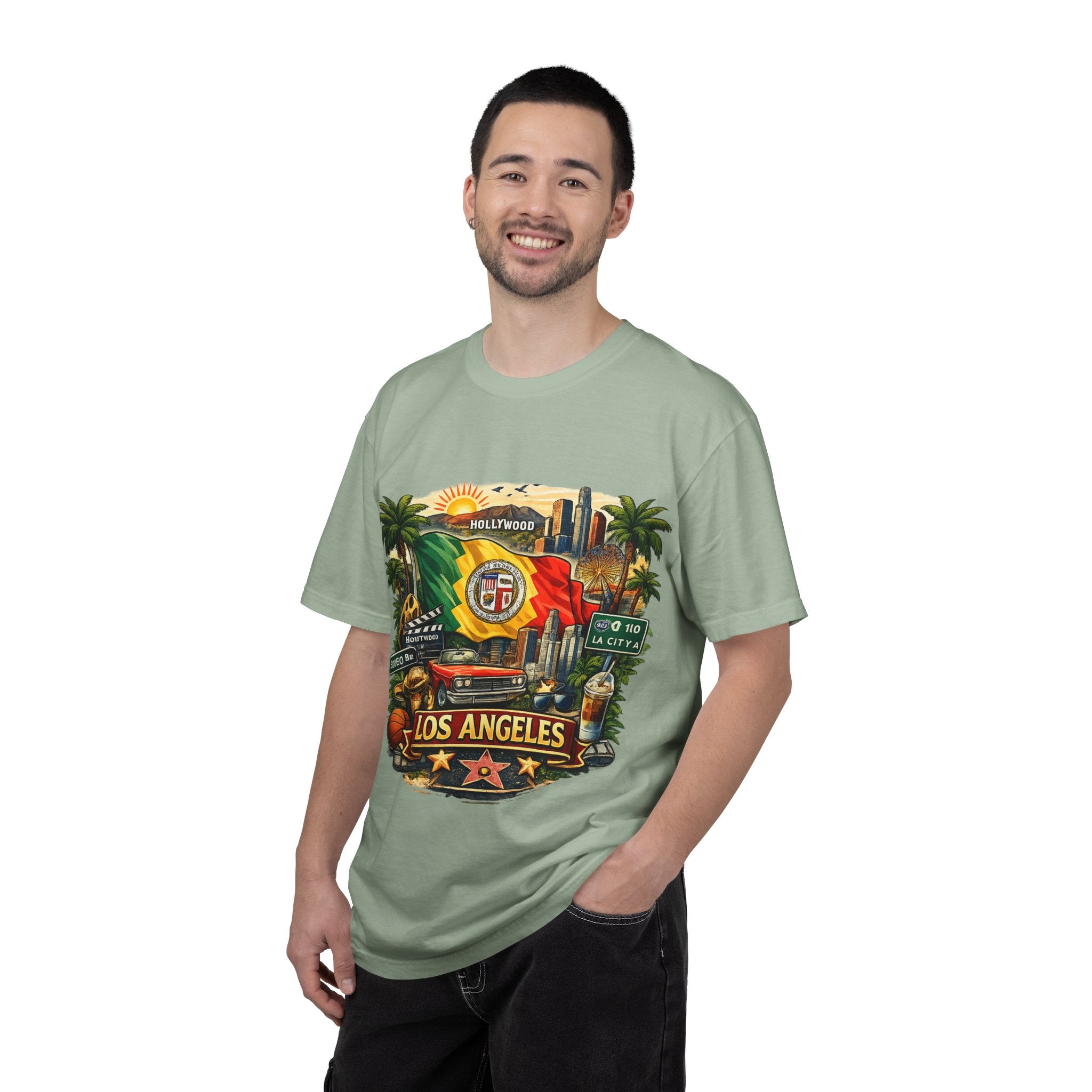 Los Angeles Vintage Graphic T-Shirt — LA Cityscape & Palm Trees Design