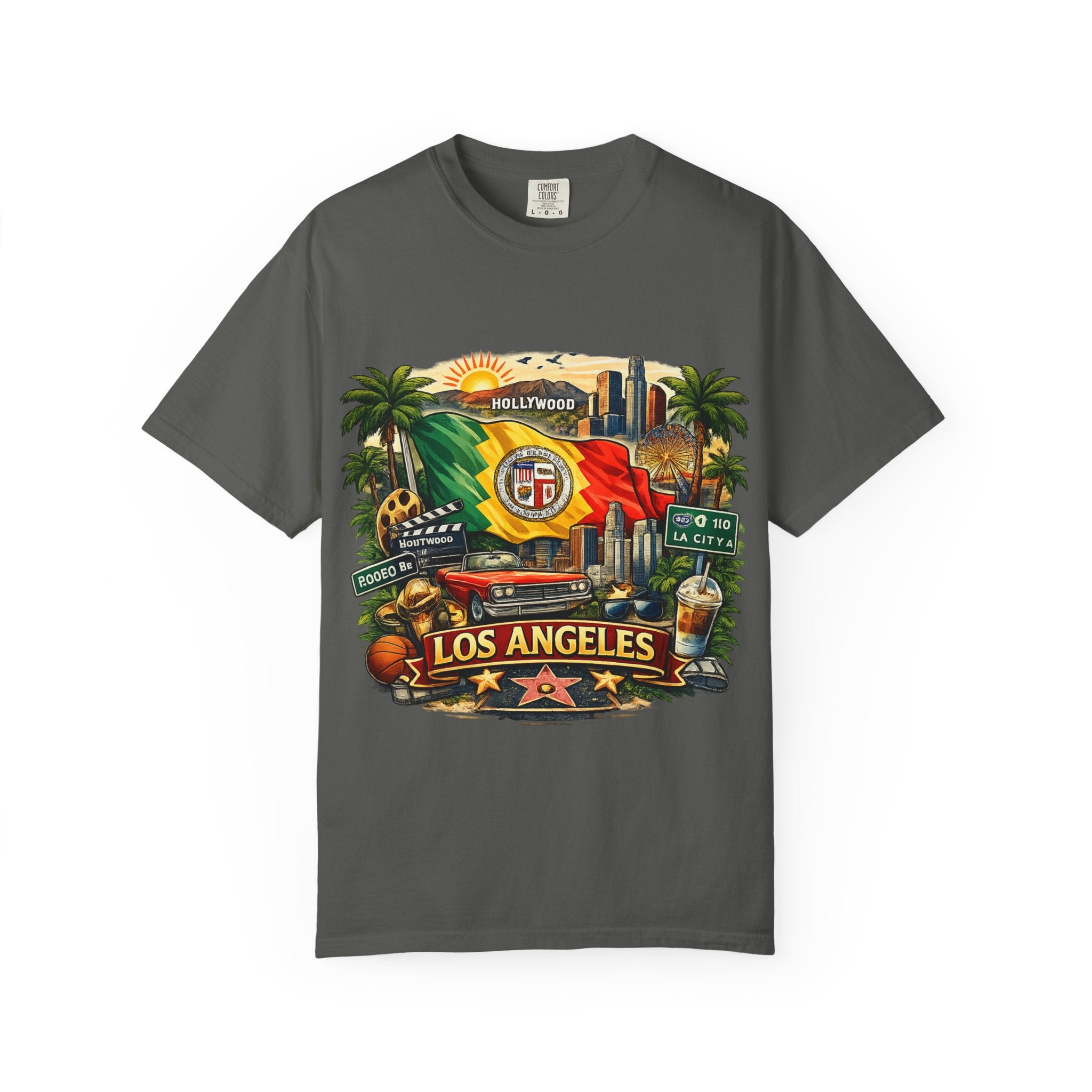 Los Angeles Vintage Graphic T-Shirt — LA Cityscape & Palm Trees Design