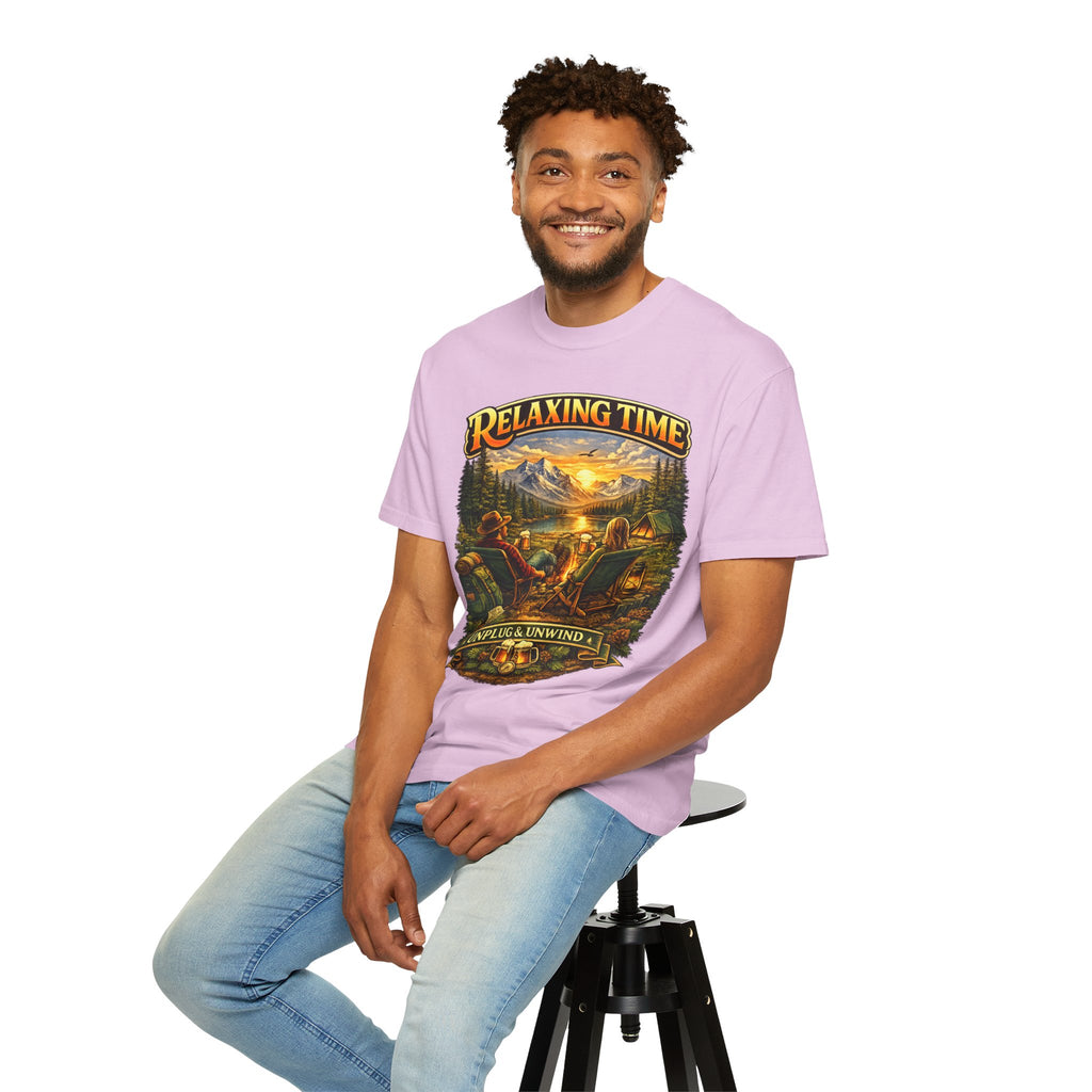 Relaxing Time T-Shirt — "Unplug & Unwind" Camping Graphic Tee