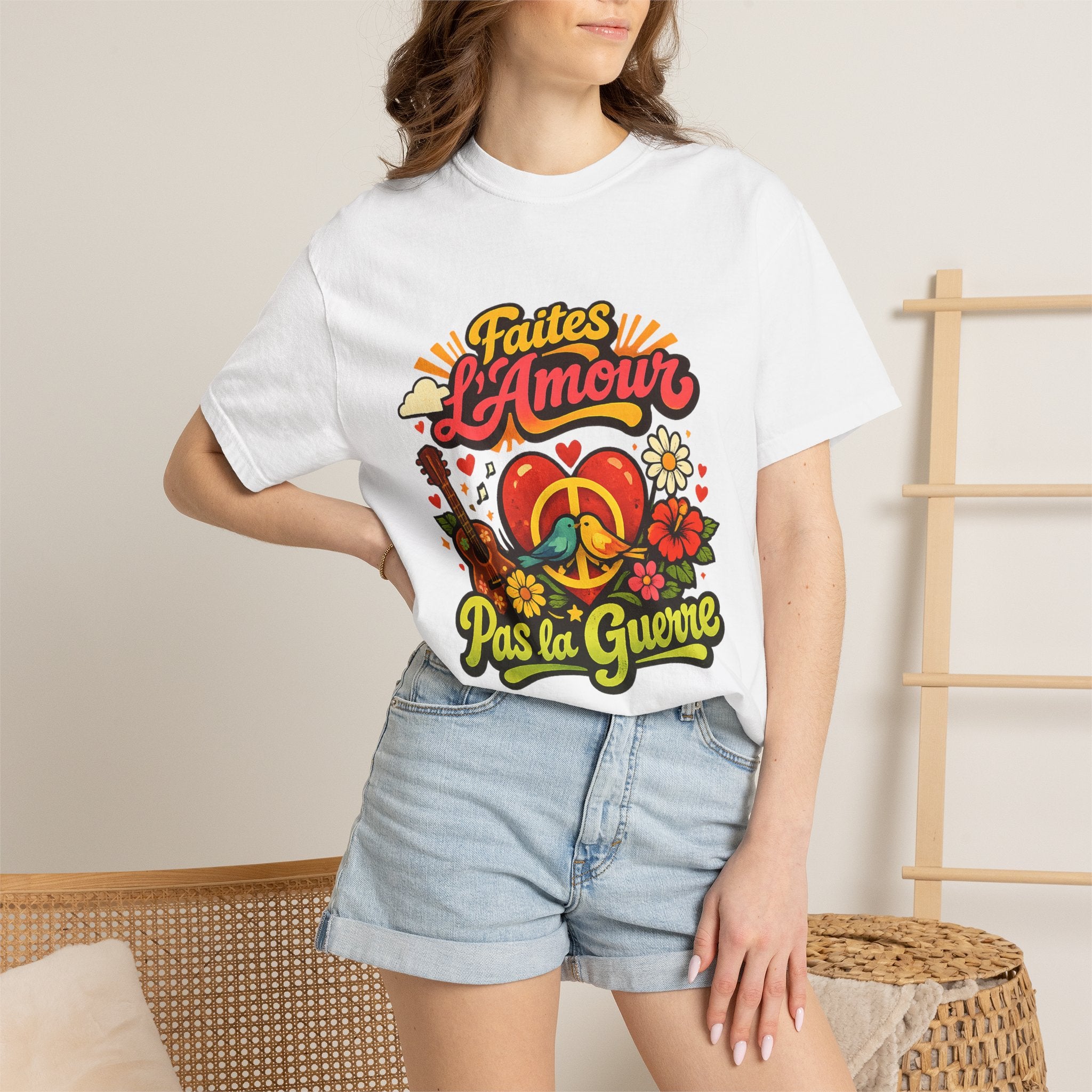 T-Shirt — Faites L'Amour Pas La Guerre Retro Peace Floral Design