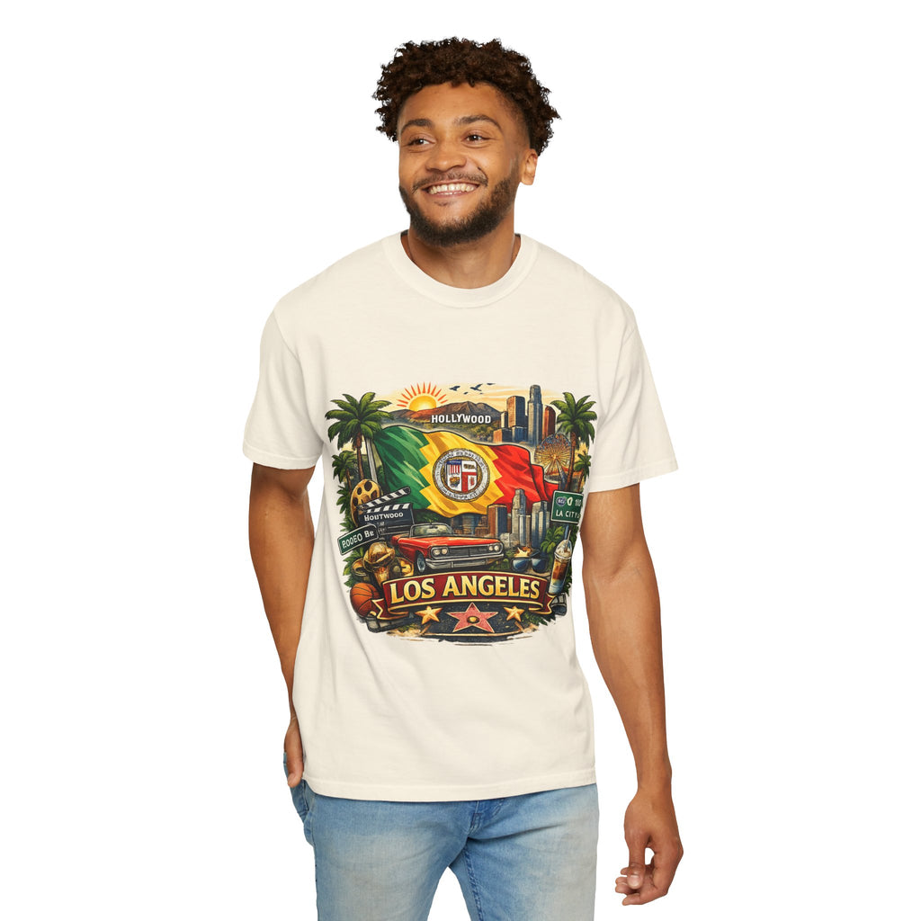 Los Angeles Vintage Graphic T-Shirt — LA Cityscape & Palm Trees Design
