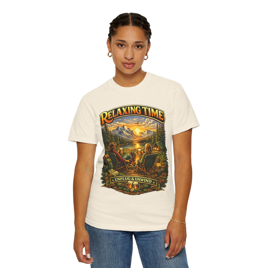 Relaxing Time T-Shirt — "Unplug & Unwind" Camping Graphic Tee