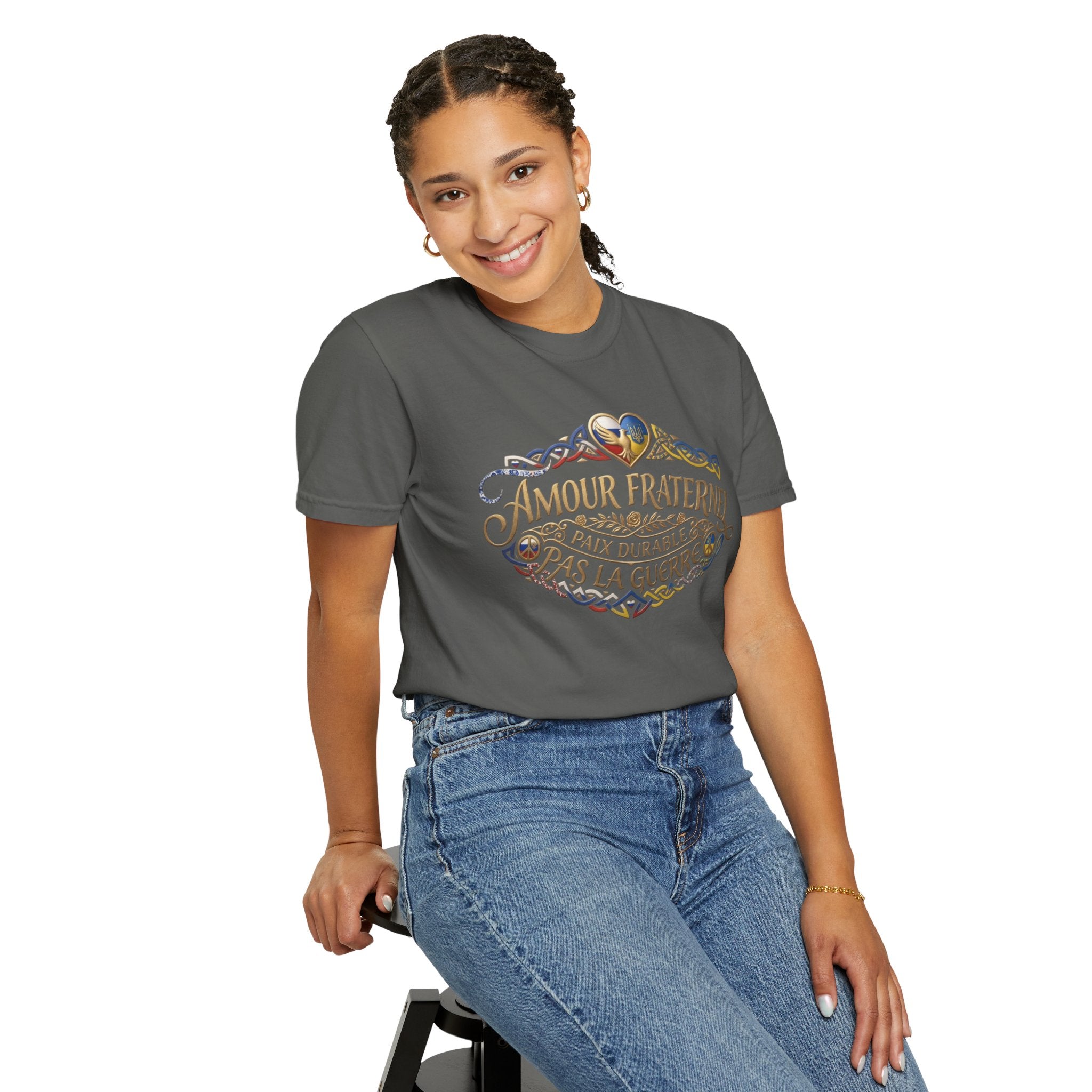 T-Shirt — Amour Fraternel "Paix Durable Pas La Guerre" Vintage Heart Peace Design