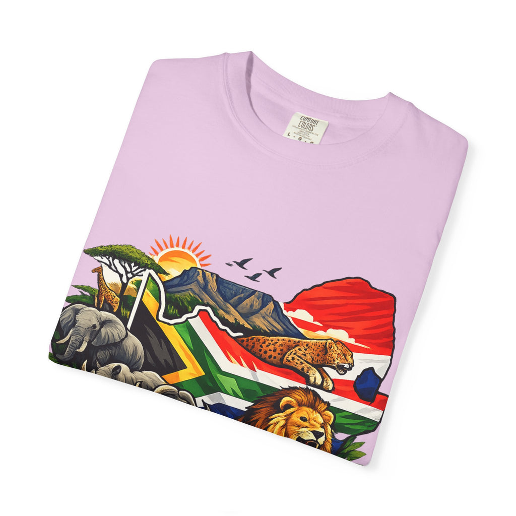 South Africa Wildlife Graphic T-Shirt — Lion, Rhino & Protea Design