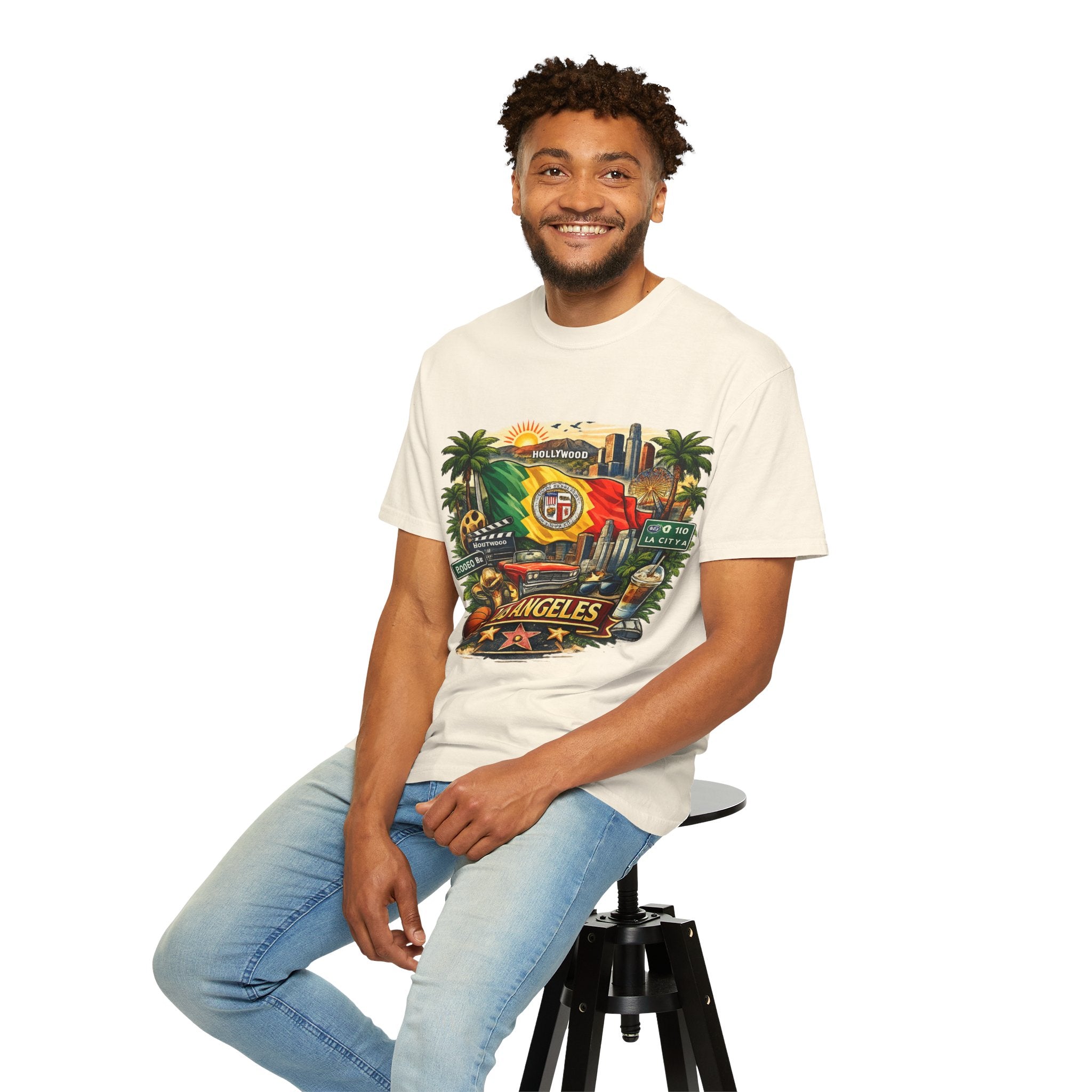 Los Angeles Vintage Graphic T-Shirt — LA Cityscape & Palm Trees Design
