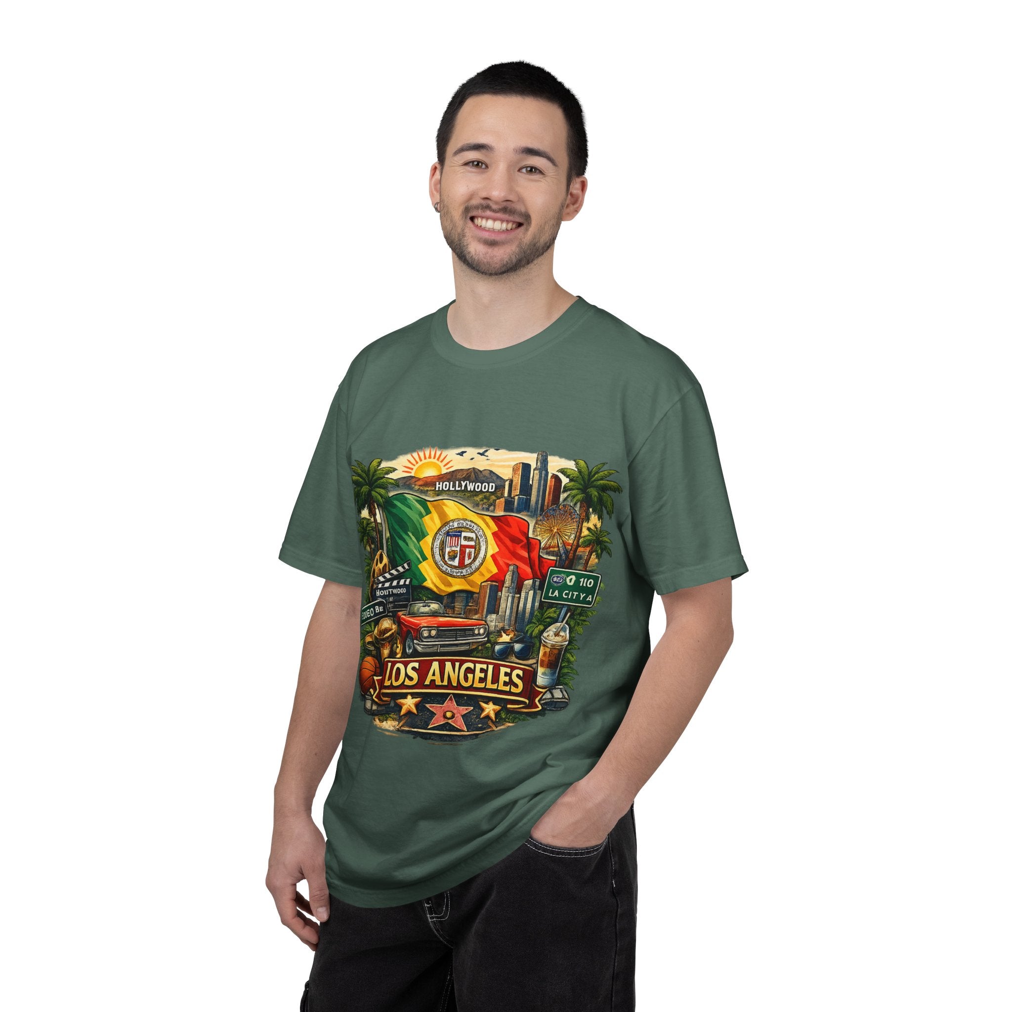 Los Angeles Vintage Graphic T-Shirt — LA Cityscape & Palm Trees Design