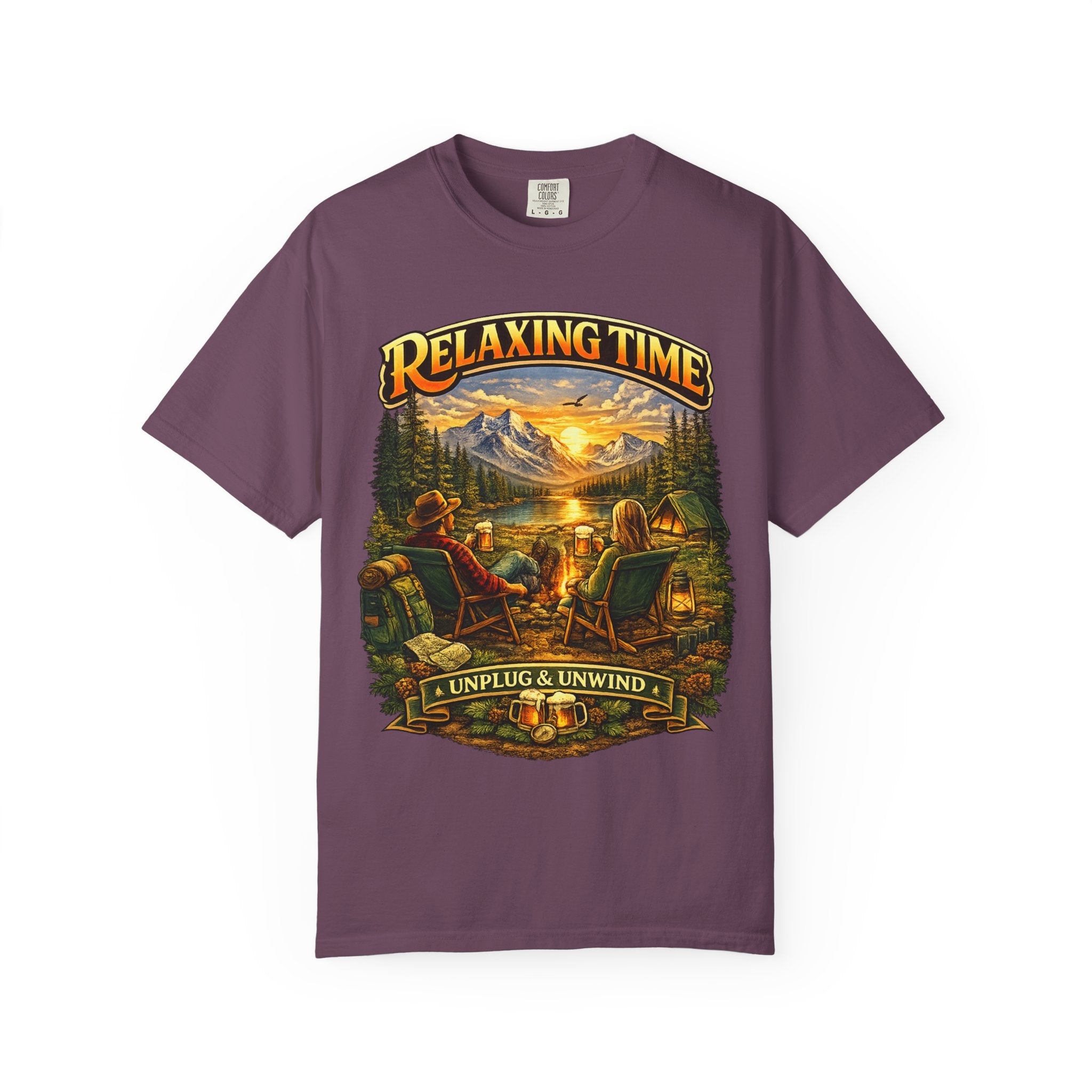 Relaxing Time T-Shirt — "Unplug & Unwind" Camping Graphic Tee
