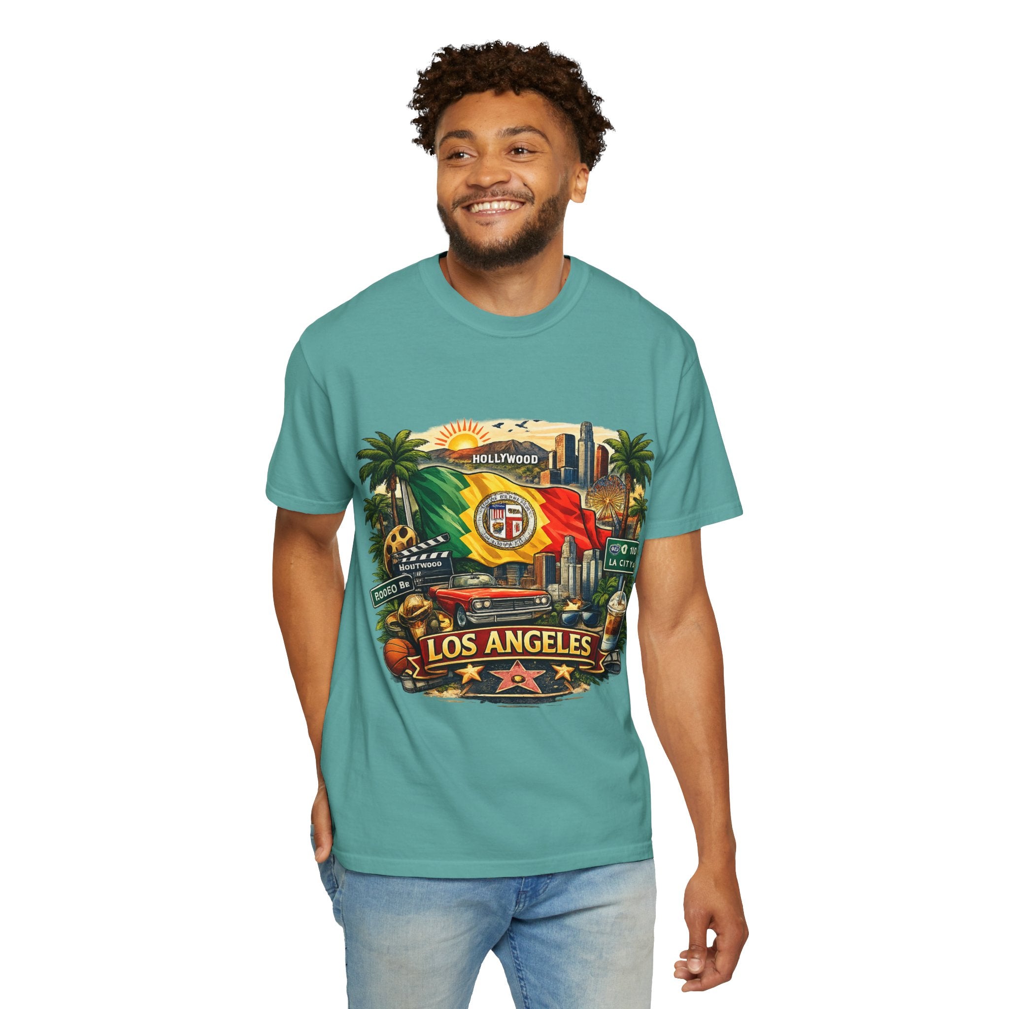 Los Angeles Vintage Graphic T-Shirt — LA Cityscape & Palm Trees Design